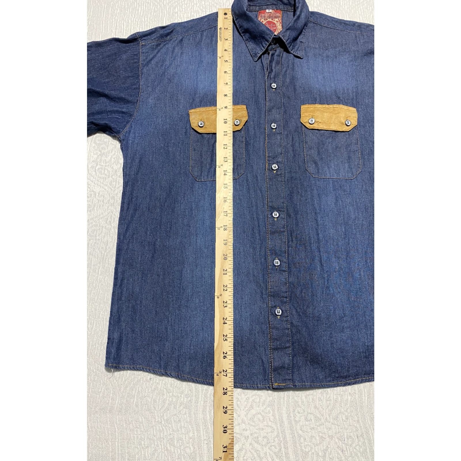 Denime VINTAGE Gerard Margon Shirt Mens Large Blue Denim Western Suede Elbow Patch Long Sleeve Size US L / EU 52-54 / 3 - 7 Thumbnail