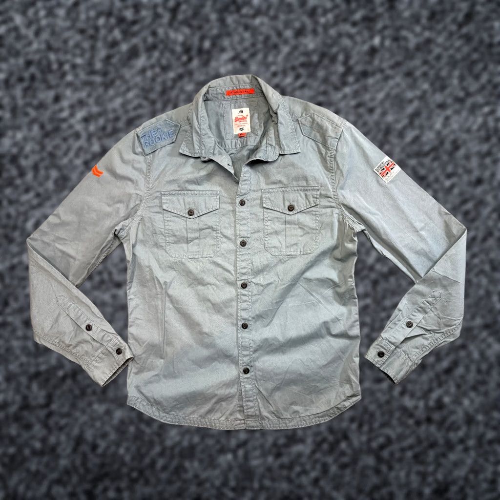 Superdry Superdry Army Shirt Mens Long Sleeve Button-Up twill Cotton Blue/Gray Size L Regular Vintage No Size US L / EU 52-54 / 3 - 1 Thumbnail
