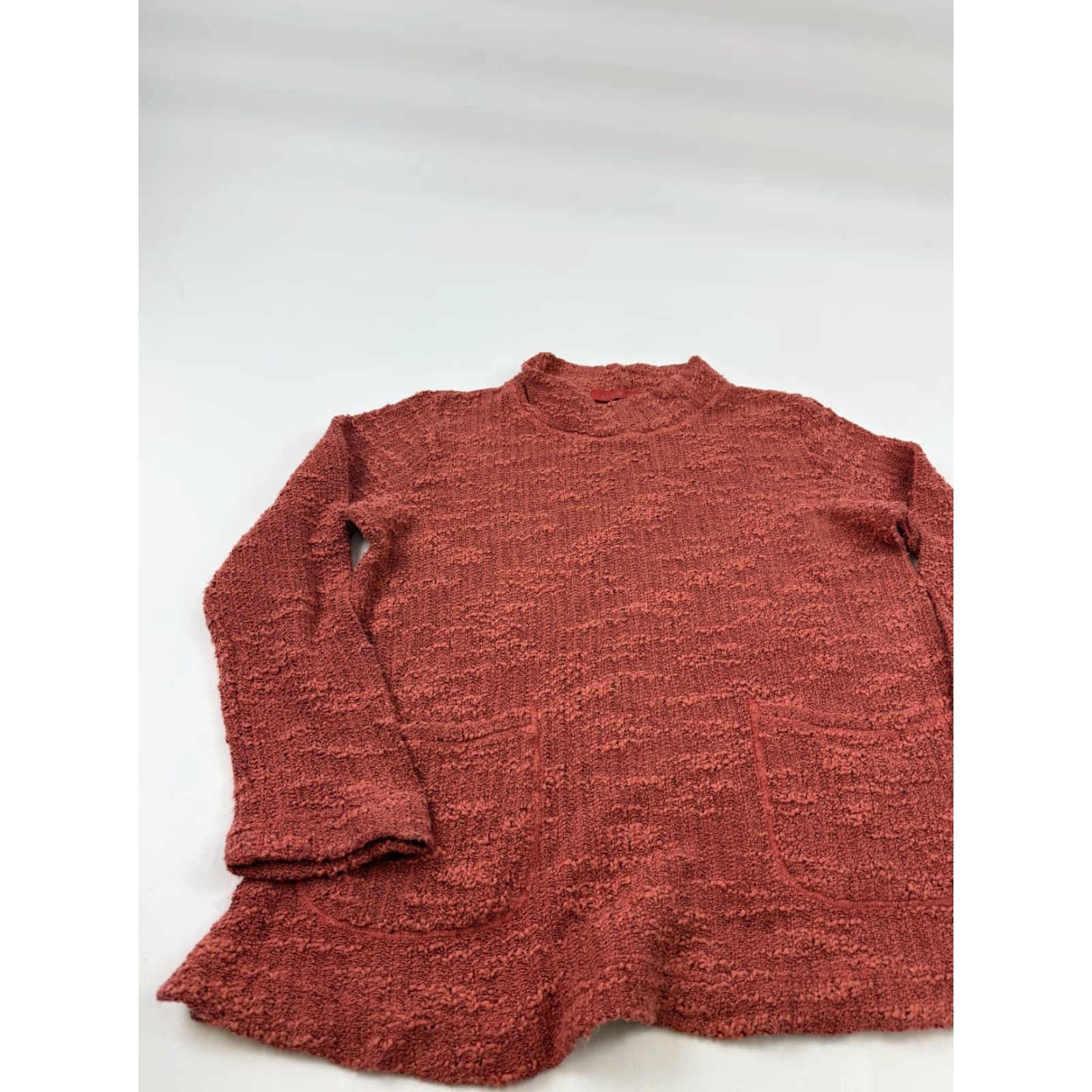 Vintage Cut Loose Sweater Tunic Womens XS Red Textured Knit Mock Neck Pockets Top Size XS / US 0-2 / IT 36-38 - 2 Thumbnail