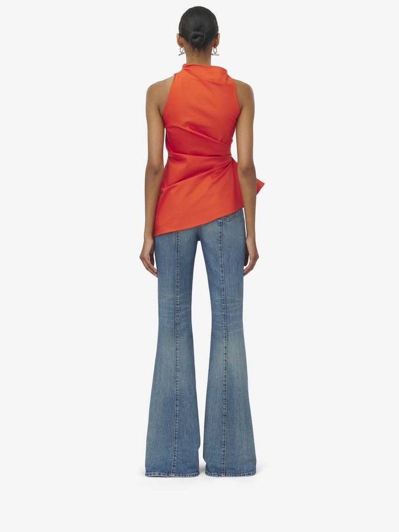 Alexander McQueen o1srvl11e0226 Asymmetric Gathered Blouse In Orange Size L / US 10 / IT 46 - 5 Thumbnail
