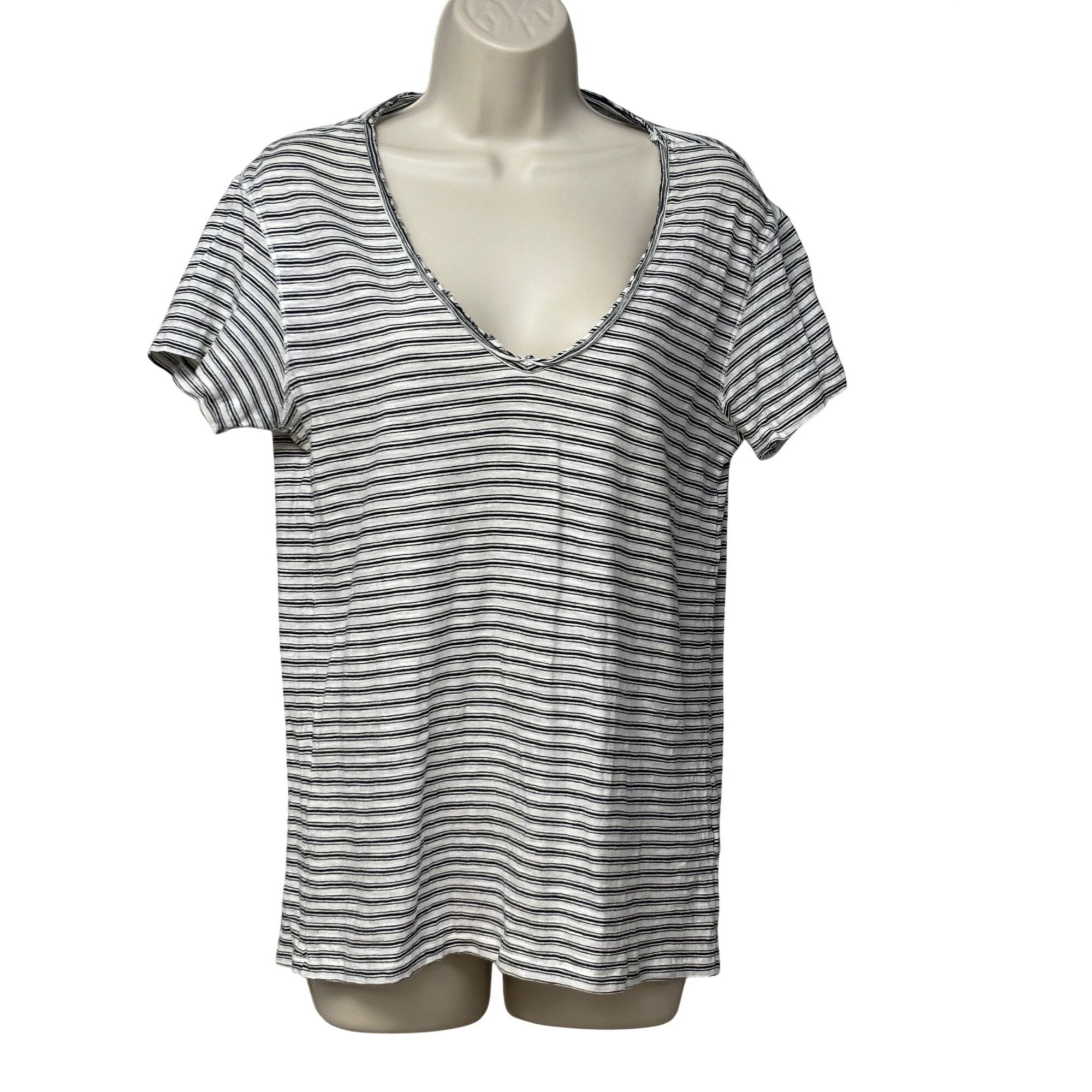Other AllSaints Women's Striped Short Sleeve V-Neck T-Shirt, Blac Size S / US 4 / IT 40 - 10 Thumbnail