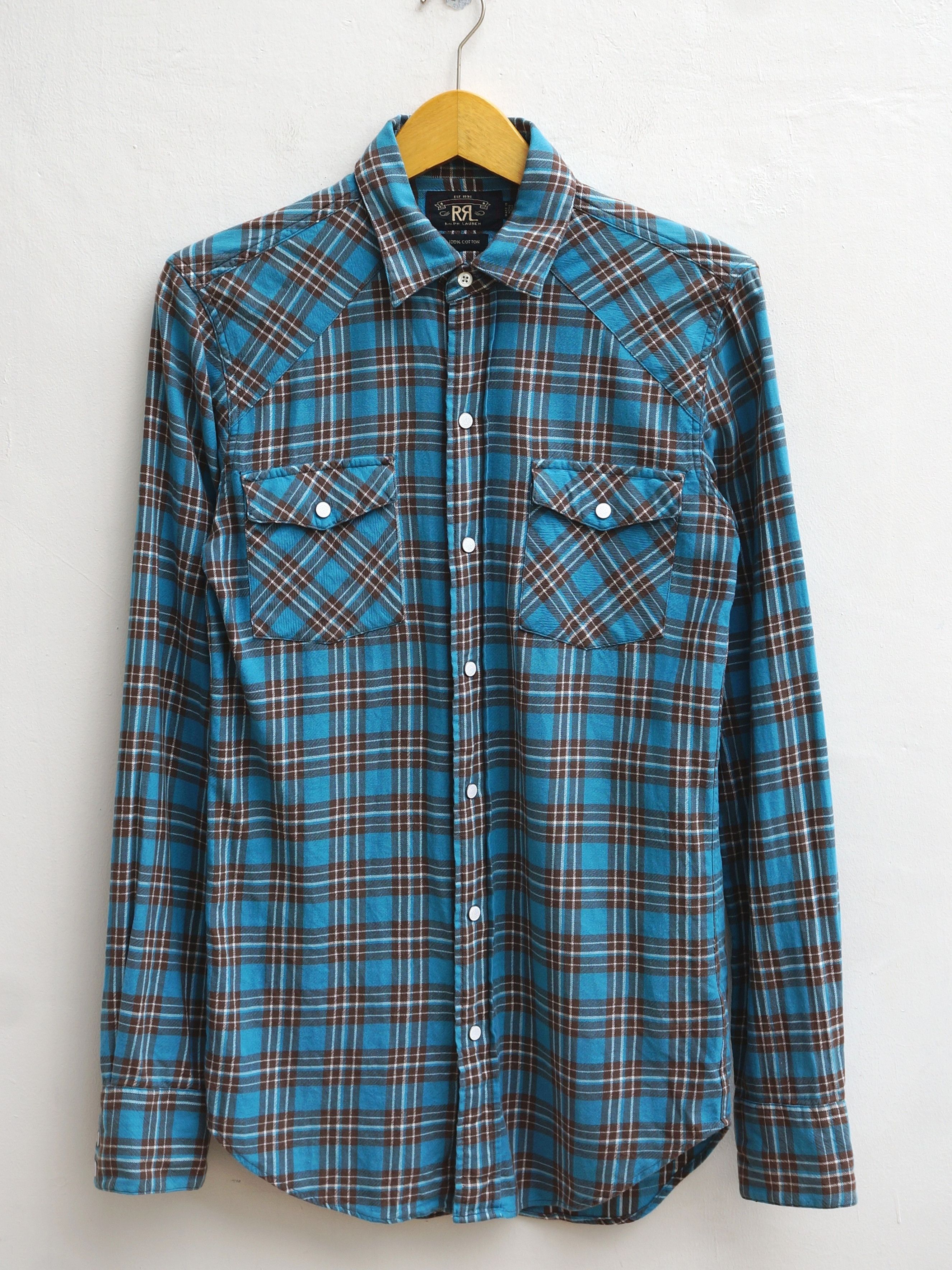 image of Ralph Lauren x Rrl Ralph Lauren Rrl Double Rl Western Shirt in Blue Plaid, Men's (Size XS)
