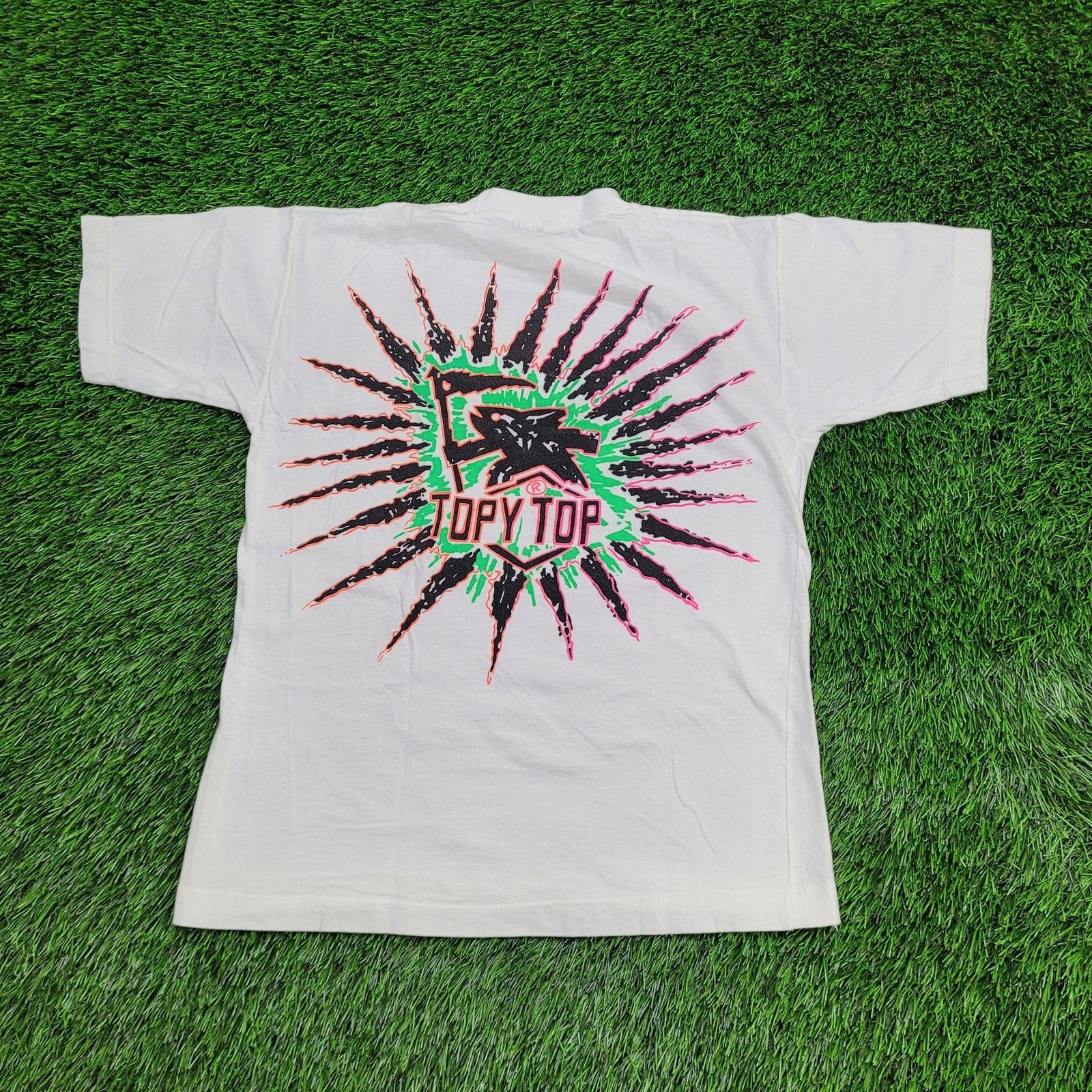 Vintage VTG 90s Topy-Top Shark Surf Shirt XS/S White Neon Pink Green Size US S / EU 44-46 / 1 - 1 Thumbnail