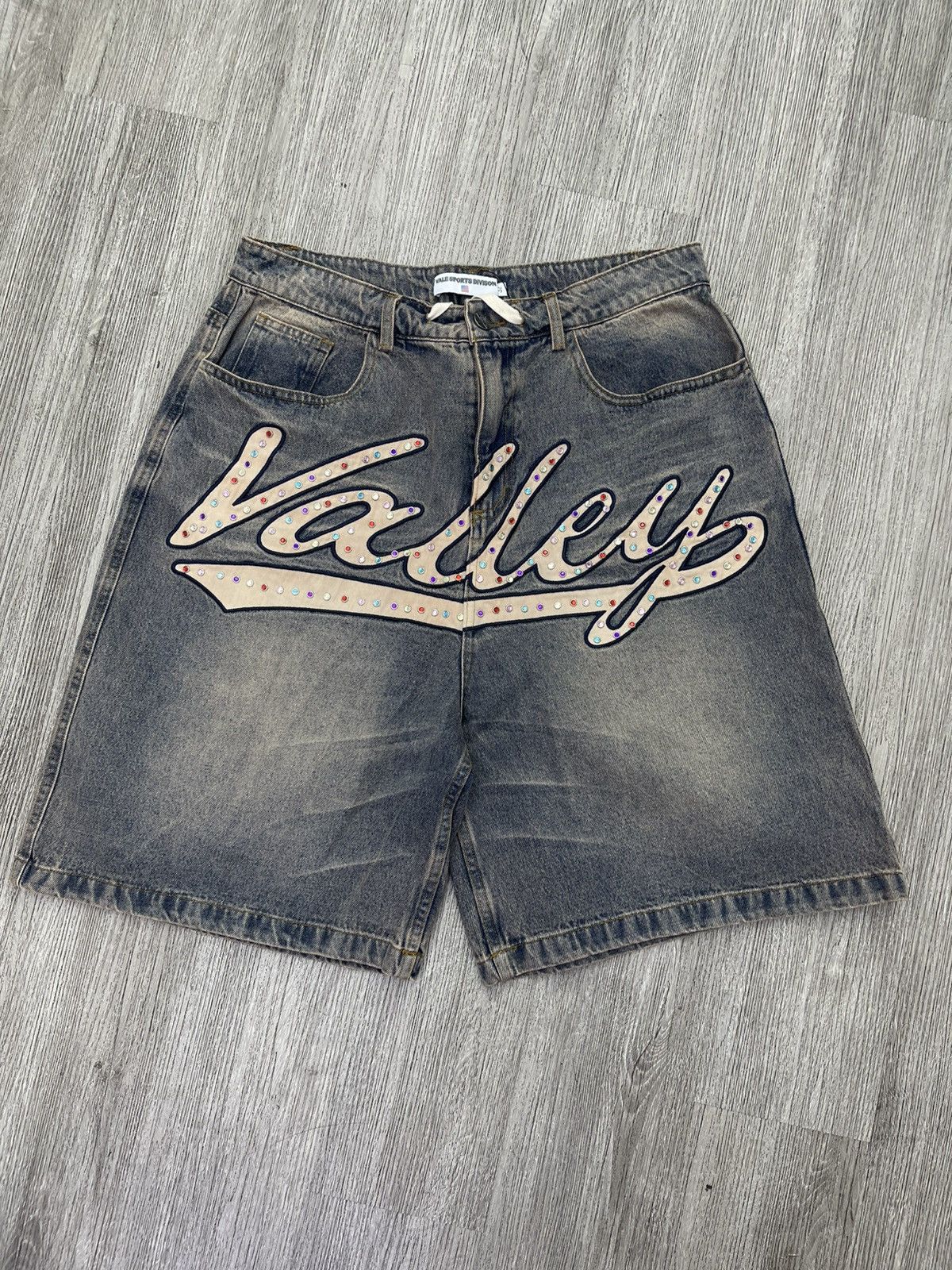 Vale Vale studded denim shorts logo blue Size US 32 / EU 48 - 1 Thumbnail