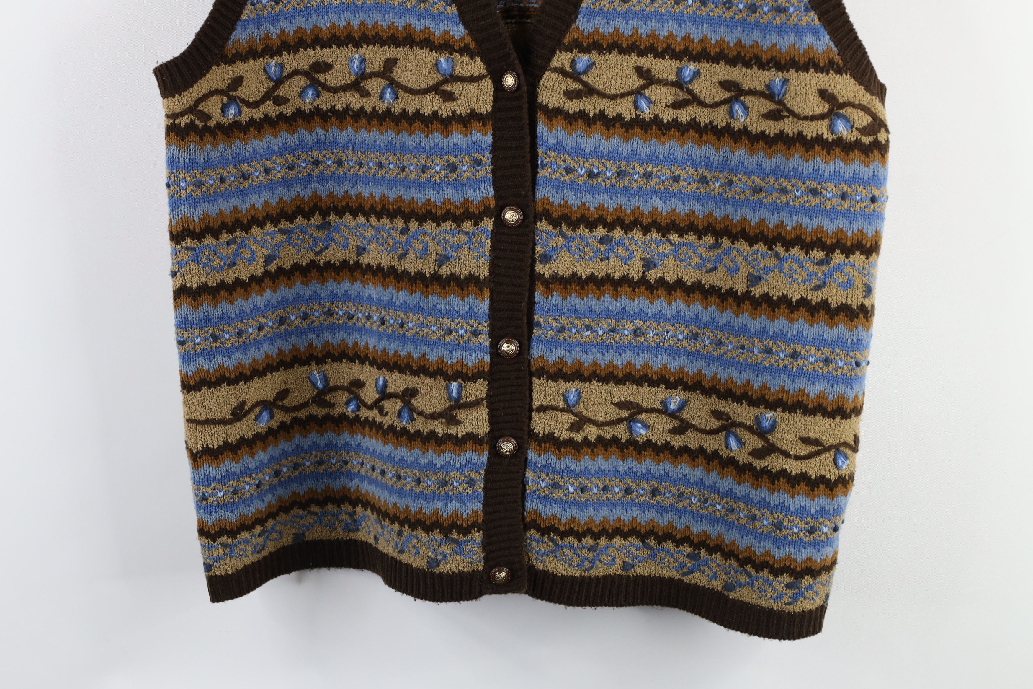 Vintage Vintage 90s Streetwear Flower Fair Isle Sweater Vest Size XL / US 12-14 / IT 48-50 - 3 Thumbnail