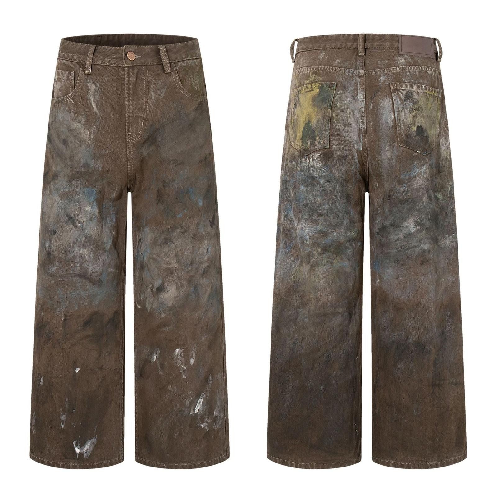Vintage Brown Distressed Baggy Wide Leg Pants, Casual Streetwear Size 27" / US 4 / IT 40 - 5 Thumbnail