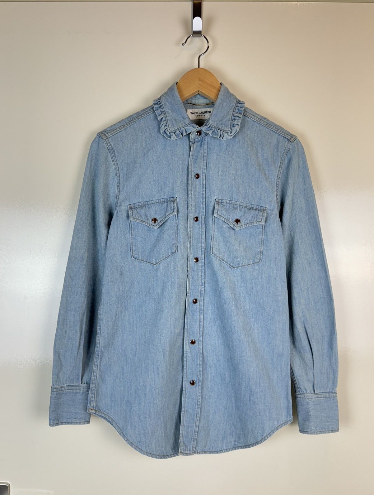 Saint Laurent Paris SAINT LAURENT Denim Light Blue Button Shirt Western Cowboy Size XS / US 0-2 / IT 36-38 - 1 Thumbnail
