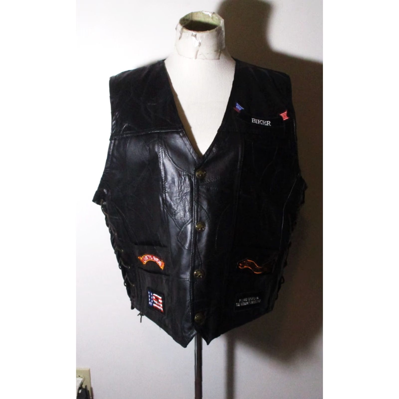 Vintage VINTAGE Leather DIAMOND PLATE Black 100% Buffalo Leather Bike Vest Women's Size 2X Size XXL / US 16-18 / IT 52-54 - 2 Thumbnail