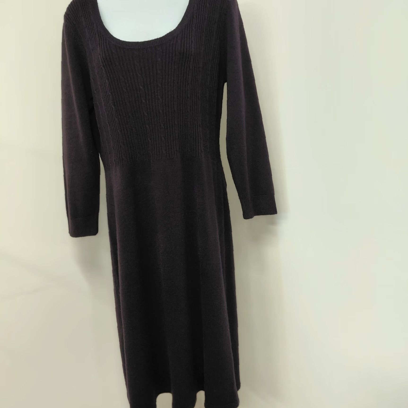Vintage Dressbarn Dress Purple Scoop Neck Pleated Knit 3/4 Sleeve L Women's Large Bohemian Classic City Dress Size L / US 10 / IT 46 - 3 Thumbnail