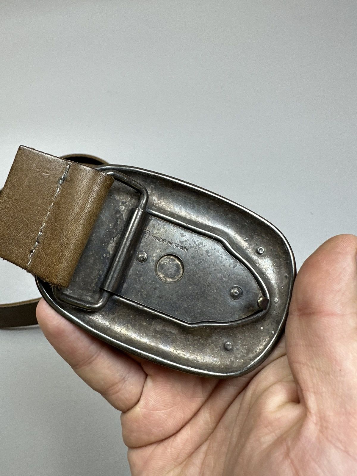 Leather × Vintage Vintage Leather Brown Belt with Big Steal buckle Hallhuber Size ONE SIZE - 2 Thumbnail