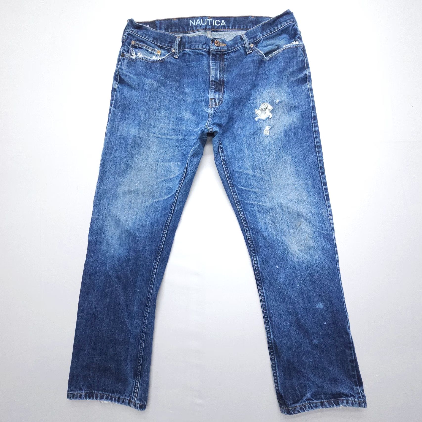 Nautica Vtg Nautica Straight Jeans Mens 40 x 32 Dark Wash Distressed 2000's Denim Size US 40 / EU 56 - 2 Thumbnail