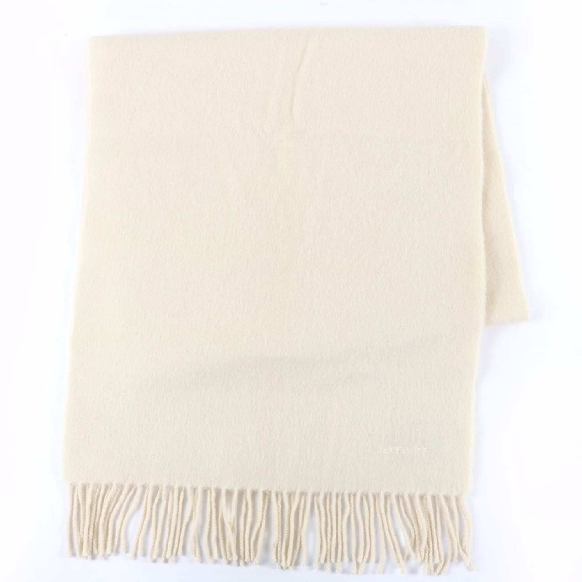 Hermes HERMES Recto Verso 100% Cashmere Scarf with Logo Embroidery and Fringe, Ivory, Women's Size ONE SIZE - 1 Thumbnail