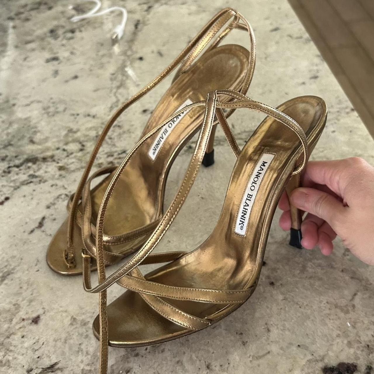 Gold strappy manolo
