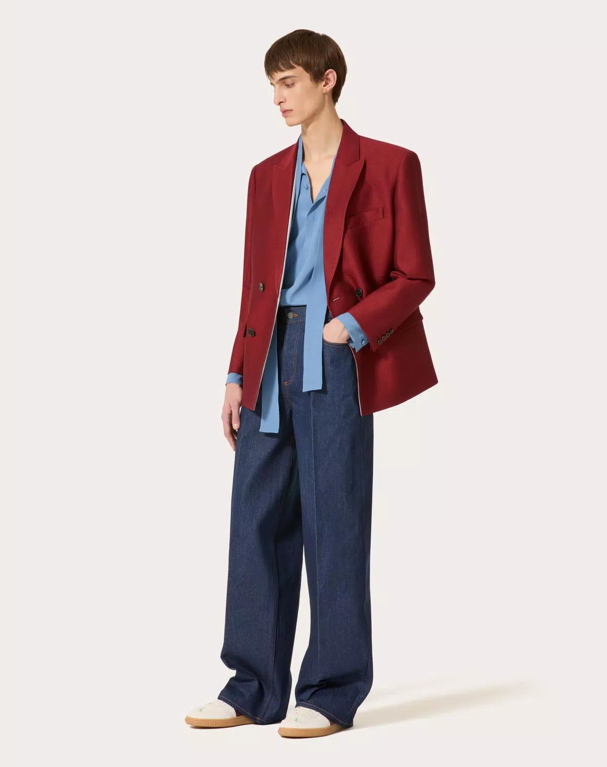 Valentino oc11z0625 Washed Silk Shirt With Neck Tie in Sky Blue Size US S / EU 44-46 / 1 - 3 Thumbnail