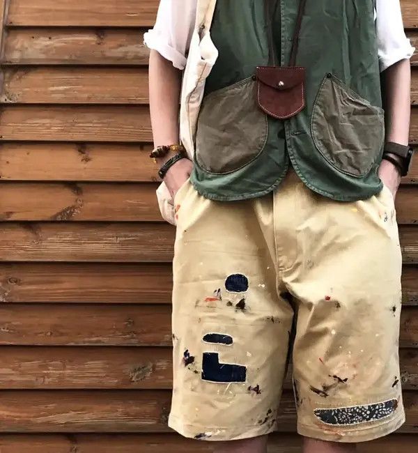Japanese Brand 20SS Indigo Union Japan Khaki distressed Splash Shorts Size US 32 / EU 48 - 3 Thumbnail