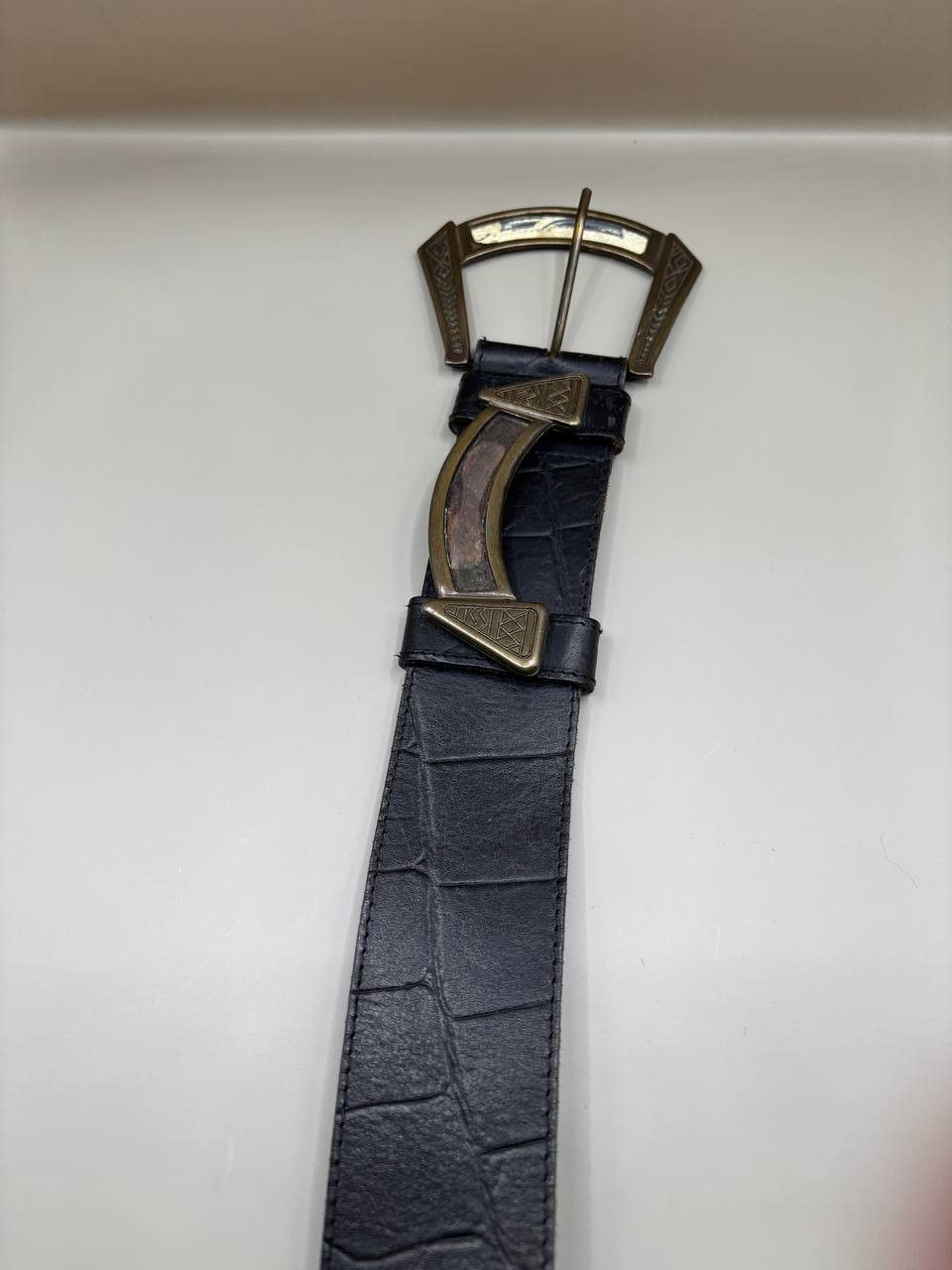 Vintage Vintage Ornate Buckle Croc-Embossed Leather Belt Size ONE SIZE - 6 Thumbnail