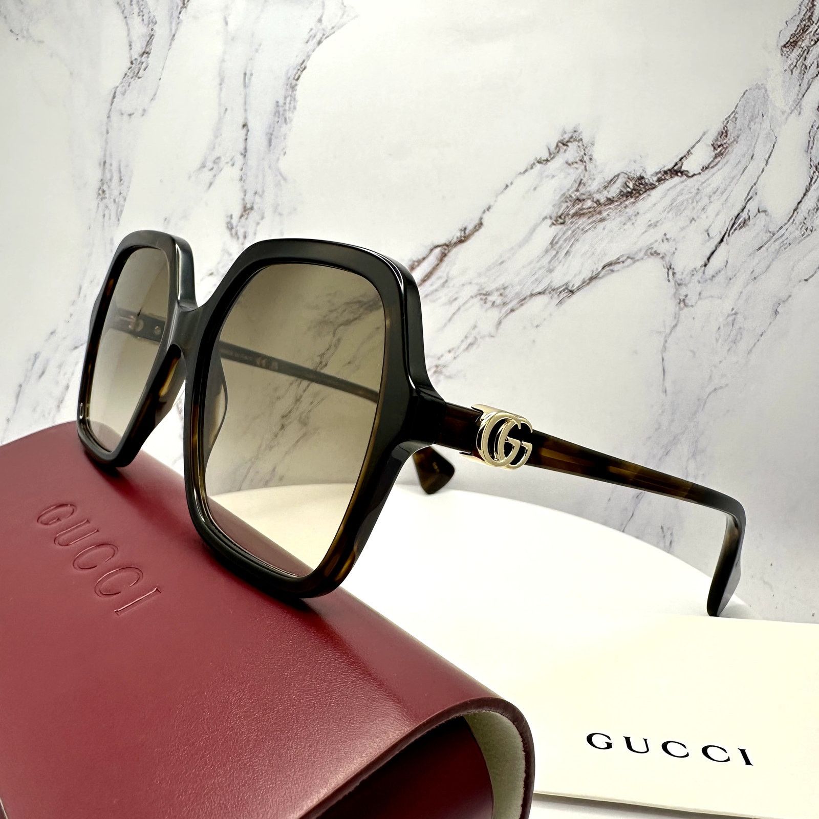 Gucci New GUCCI Sunglasses Brown Square Gold Metal GG Logo Size ONE SIZE - 20 Thumbnail