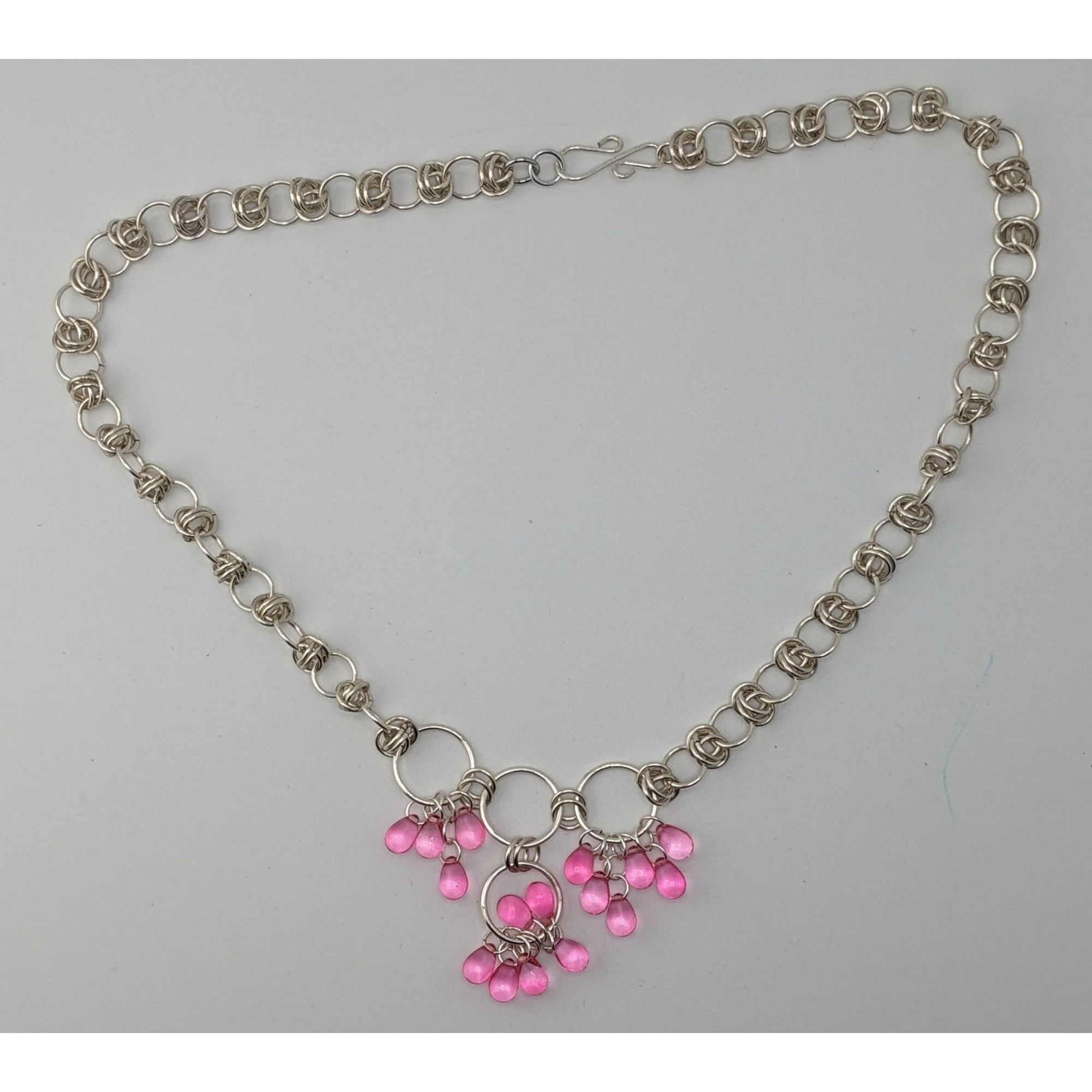 Handmade Handmade Coquette Silver Tone Chain Necklace With Pink Bead Size ONE SIZE - 5 Thumbnail