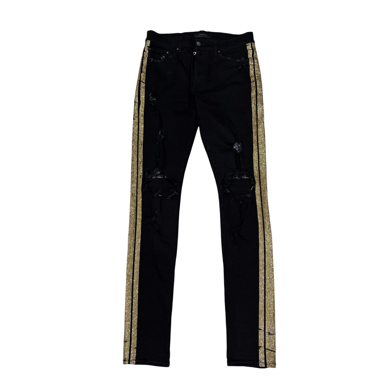 Amiri Amiri Gold Stripe Black Thrasher Jeans Size US 32 / EU 48 - 1 Thumbnail