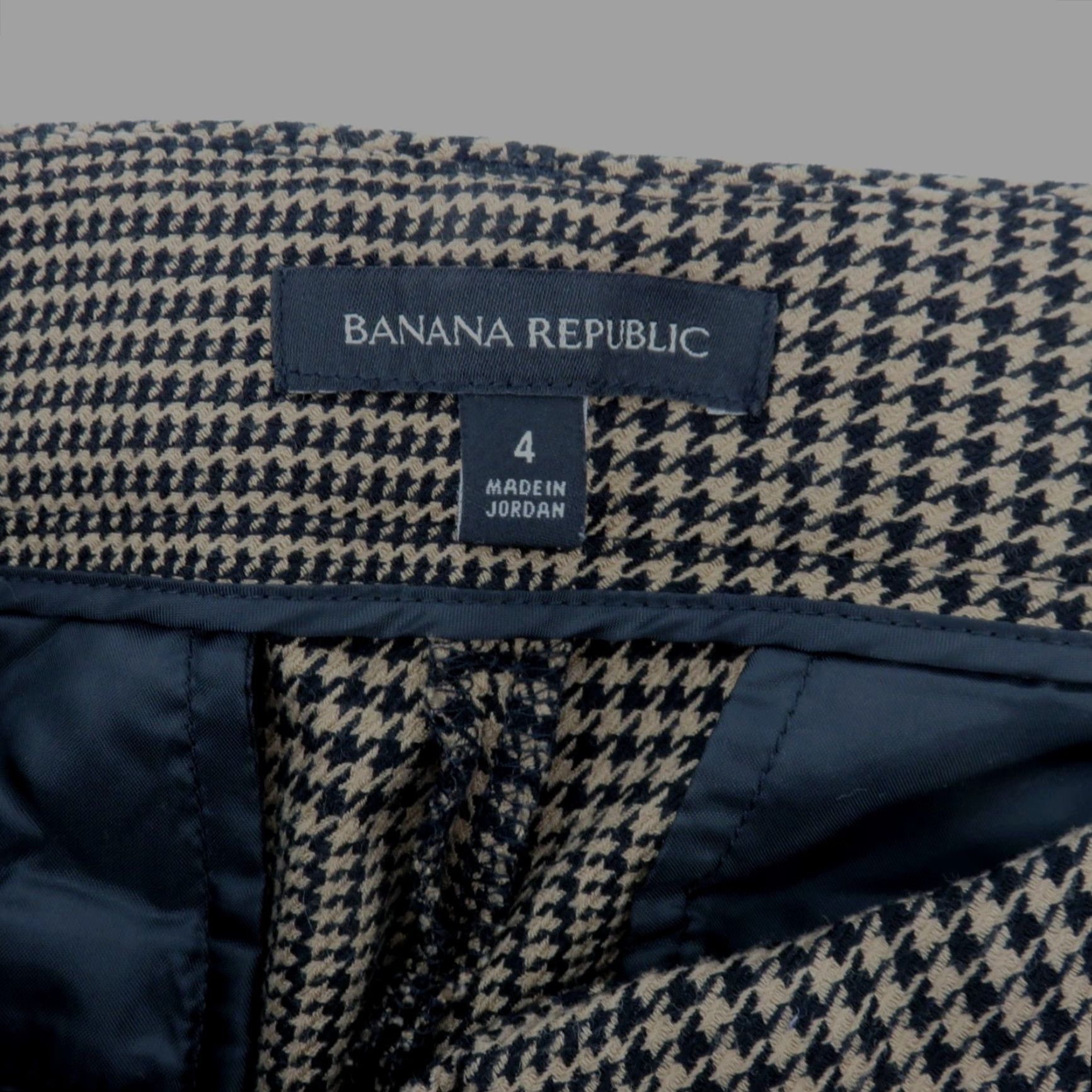 Banana Republic Banana Republic Women 4 Tan Black Houndstooth Check Flat Front Pants Size 27" / US 4 / IT 40 - 7 Thumbnail