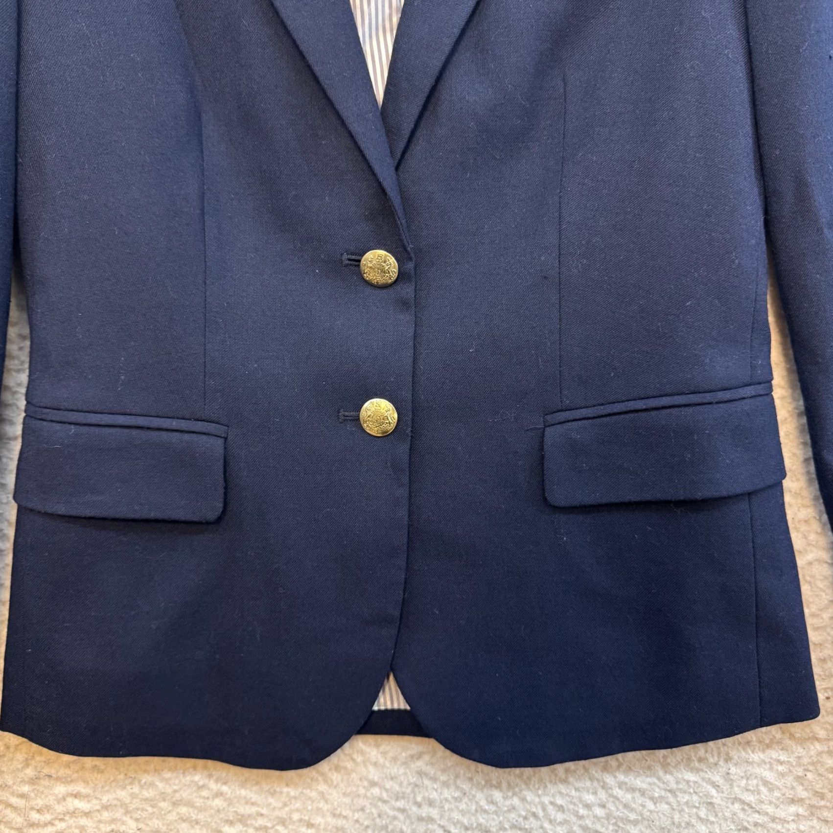 J.Crew J.CREW Schoolboy Blazer 0 Womens Navy Blue Wool Blend Gold Crest Buttons Lined Blazer Size XS / US 0-2 / IT 36-38 - 3 Thumbnail