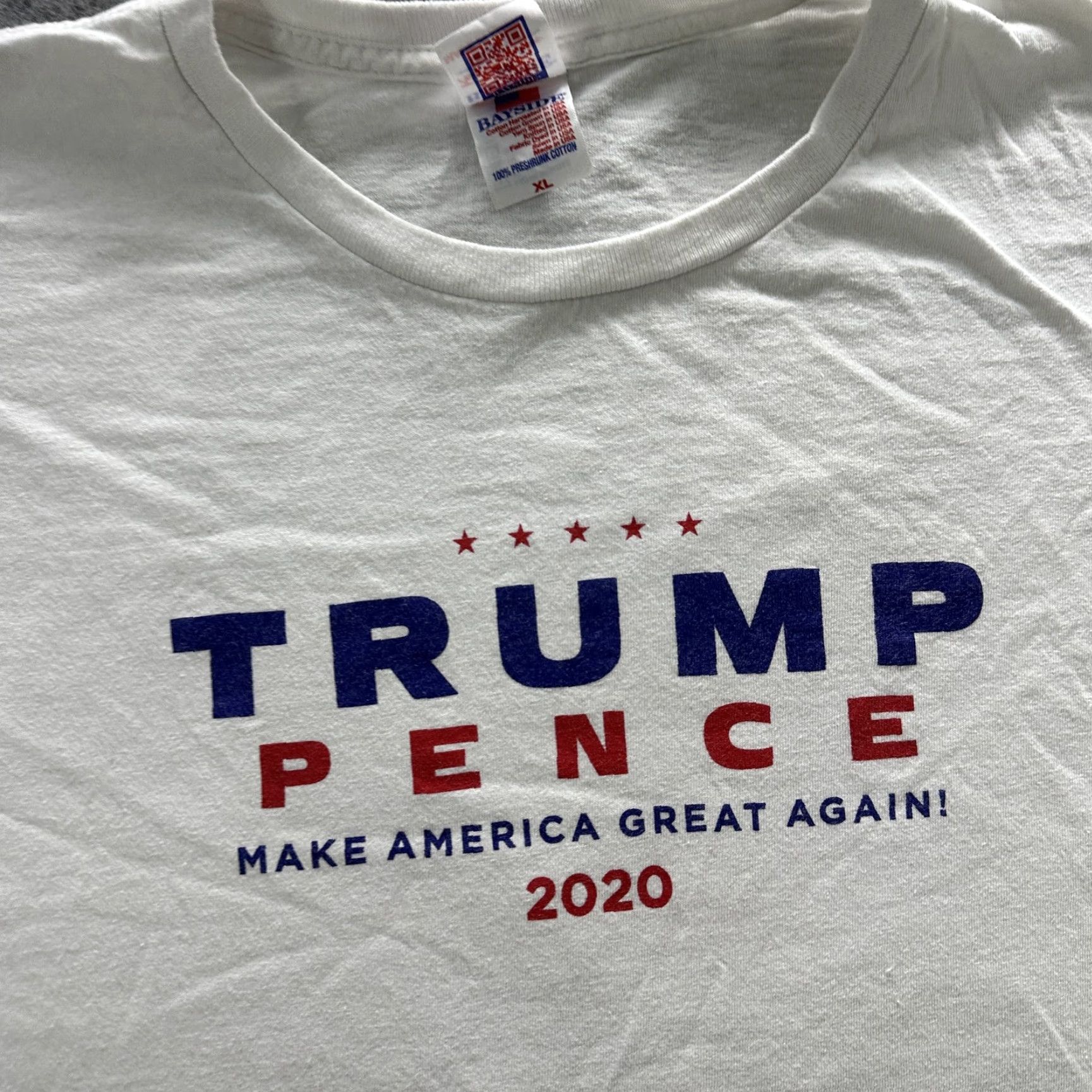 Greats BAYSIDE Trump Pence T-Shirt Mens XL White 2020 MAGA Graphic Print Crew Neck Patriotic Size US XL / EU 56 / 4 - 4 Thumbnail