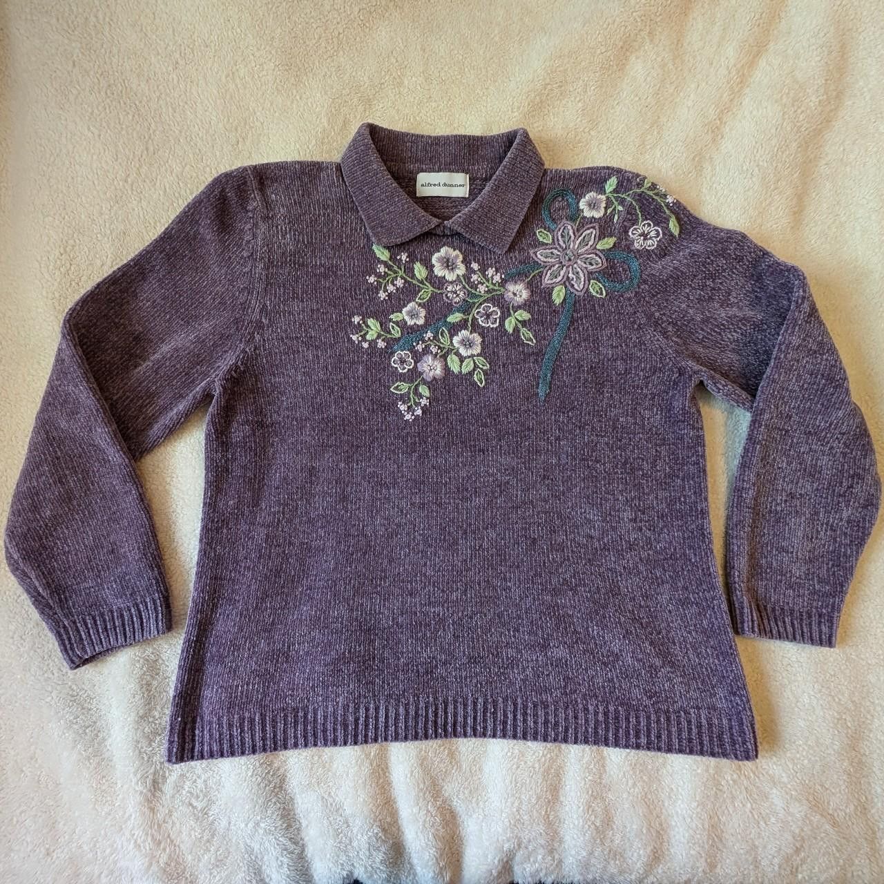 Vintage Vintage Y2K Purple Chenille Coquette Collar Pullover Sweater Size M / US 6-8 / IT 42-44 - 3 Thumbnail