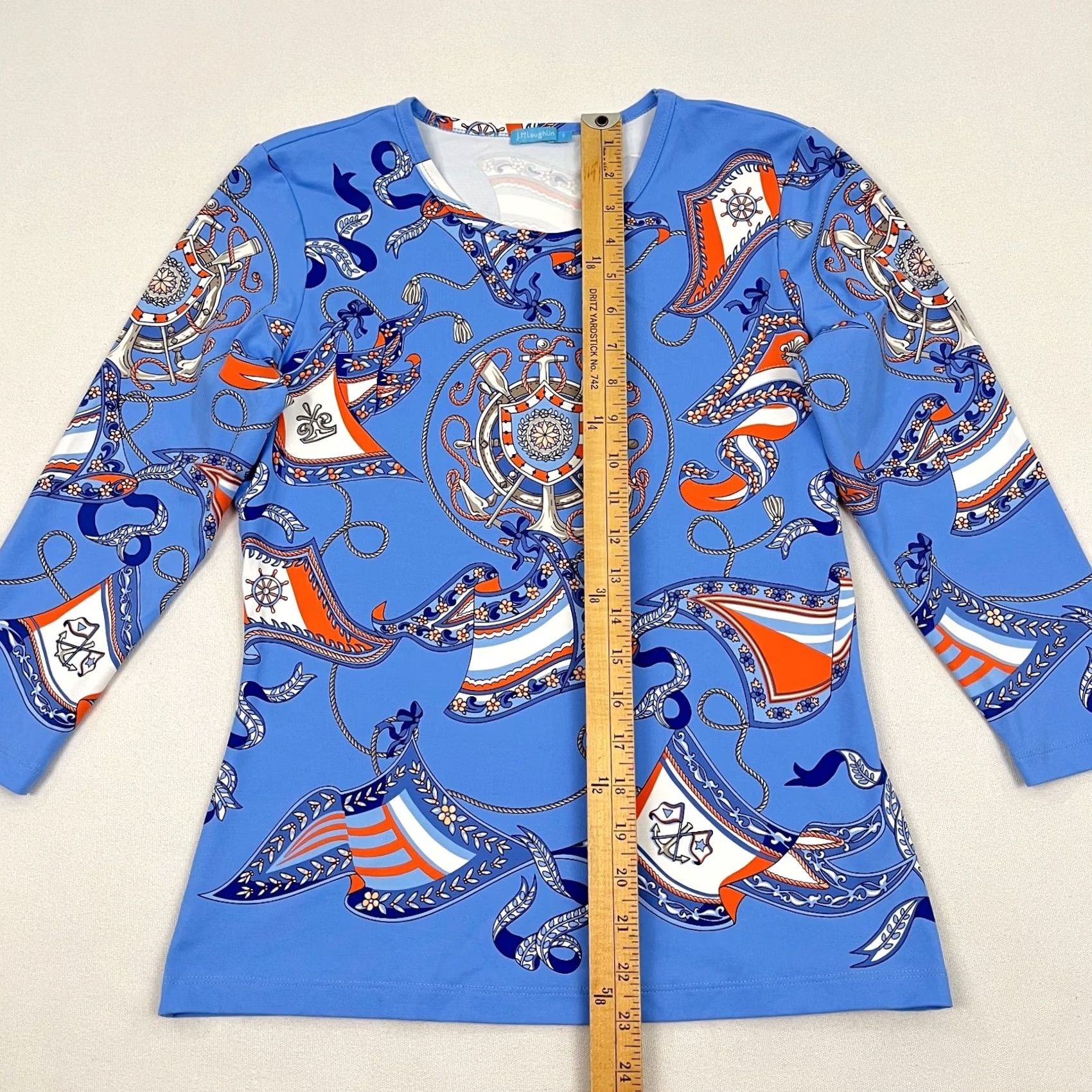 J.McLaughlin VINTAGE J. McLaughlin Womens Small Blue Nautical Coastal Sailing Flags Rope Blouse Shirt Size S / US 4 / IT 40 - 3 Thumbnail