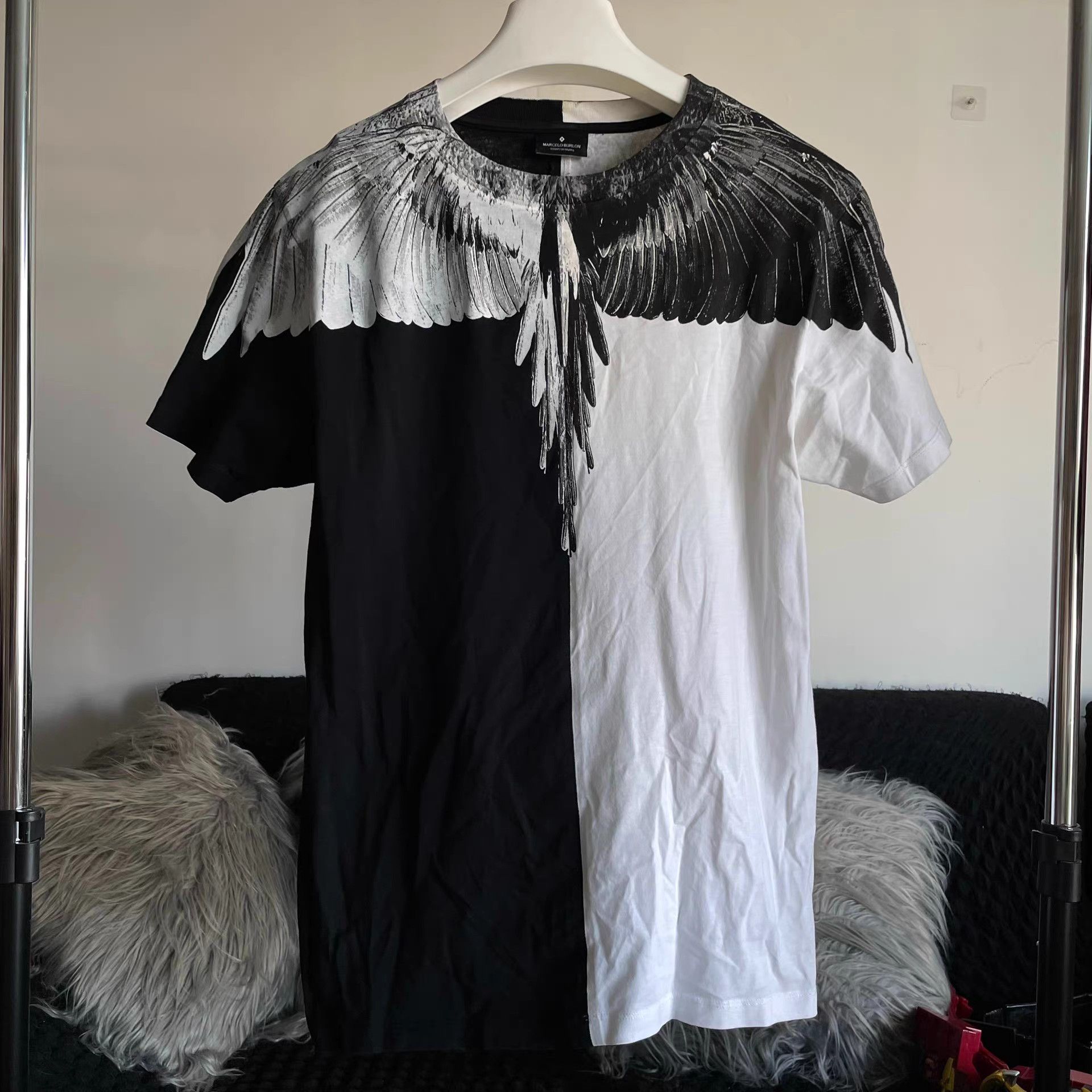 Marcelo Burlon Mb Black & White Wings Tee OS XXS Size US XXS / EU 40 - 1 Thumbnail