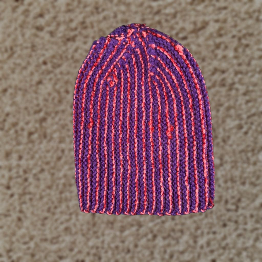 Pinko Handmade Beanie Unisex Adults One Size Purple Pink Stripe Knit Acrylic Hat Beanie Size ONE SIZE - 1 Thumbnail