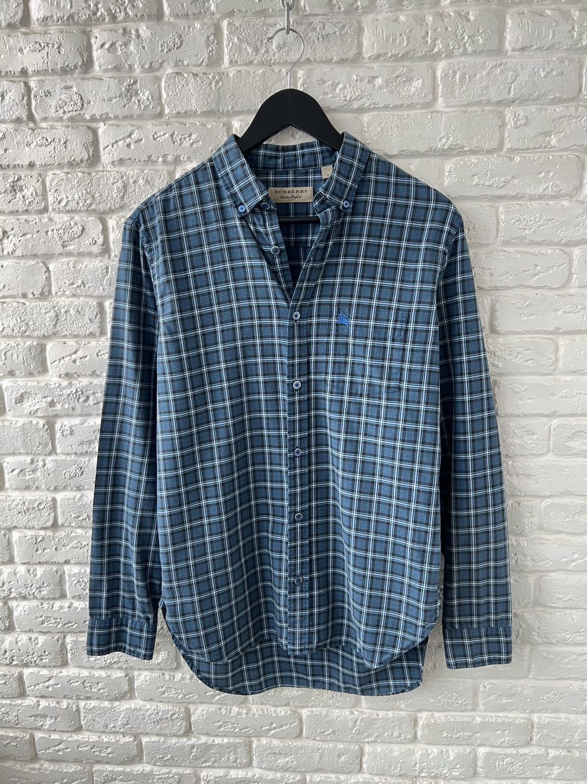 Burberry London Blue Checked Logo Button Up Shirt