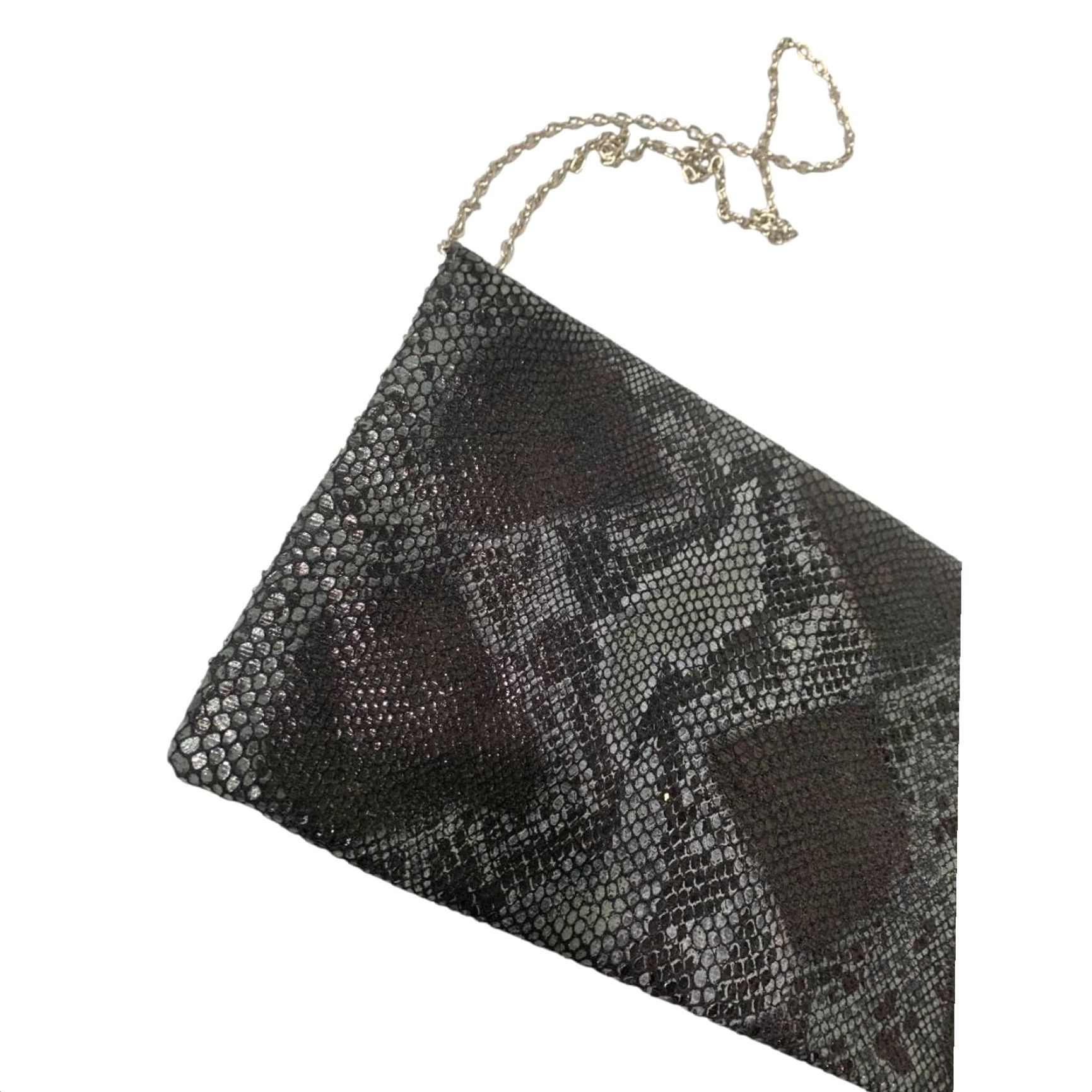 Vintage Y2K Convertible Envelop Clutch Shoulderbag Faux Snakeskin Sequin Women Black Snakeskin Clutch Decade Sequin Shoulderbag Mens? Size ONE SIZE - 6 Thumbnail
