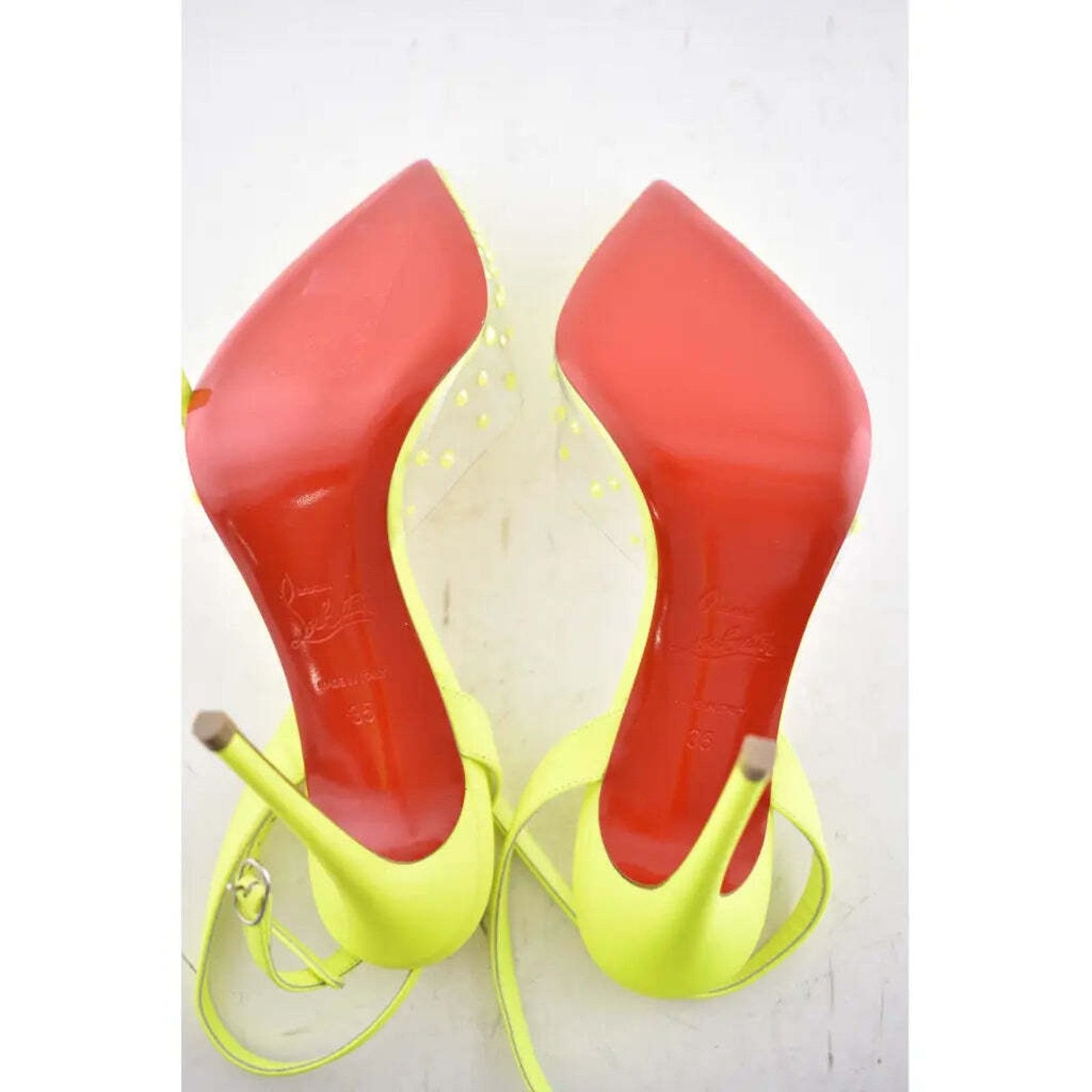 Christian Louboutin Spikaqueen 100 Yellow PVC Ankle Strap Sandal Heel Pump 35 Size US 5 / IT 35 - 11 Thumbnail