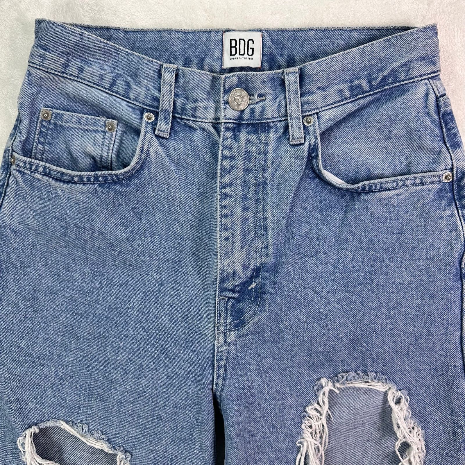 Bdg BDG Lt Wash Denim High Rise Distressed Grunge Baggy Jeans 27 Size 27" / US 4 / IT 40 - 3 Thumbnail
