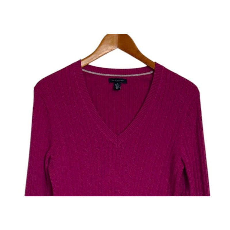Tommy Hilfiger Tommy Hilfiger Sweater Women X Large Pink Cable Knit V Neck Size XL / US 12-14 / IT 48-50 - 2 Thumbnail
