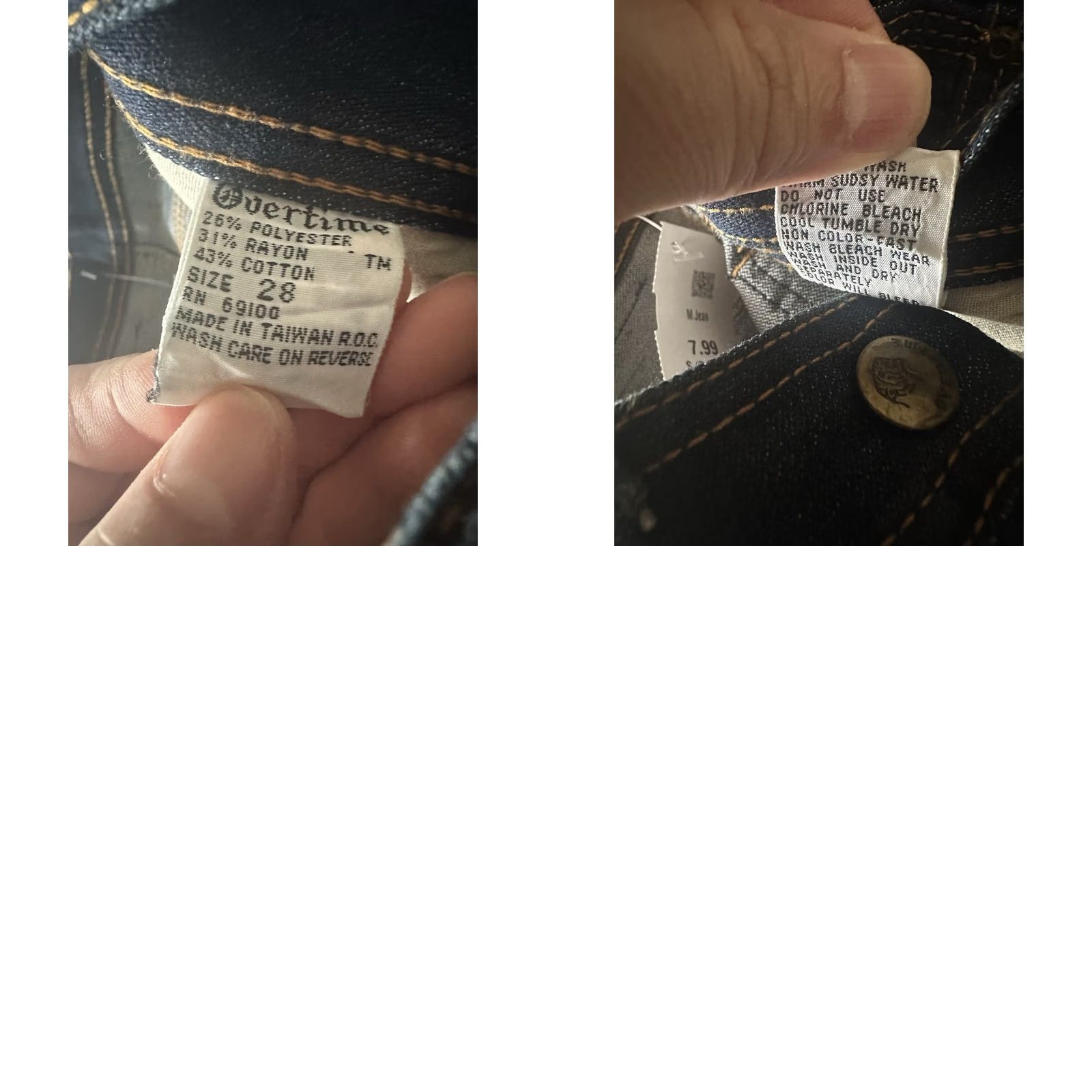 Denime VINTAGE Overtime USA Jeans Size 28 Blue Denim 80s Taiwan Men's NWOT Size US 28 / EU 44 - 8 Thumbnail