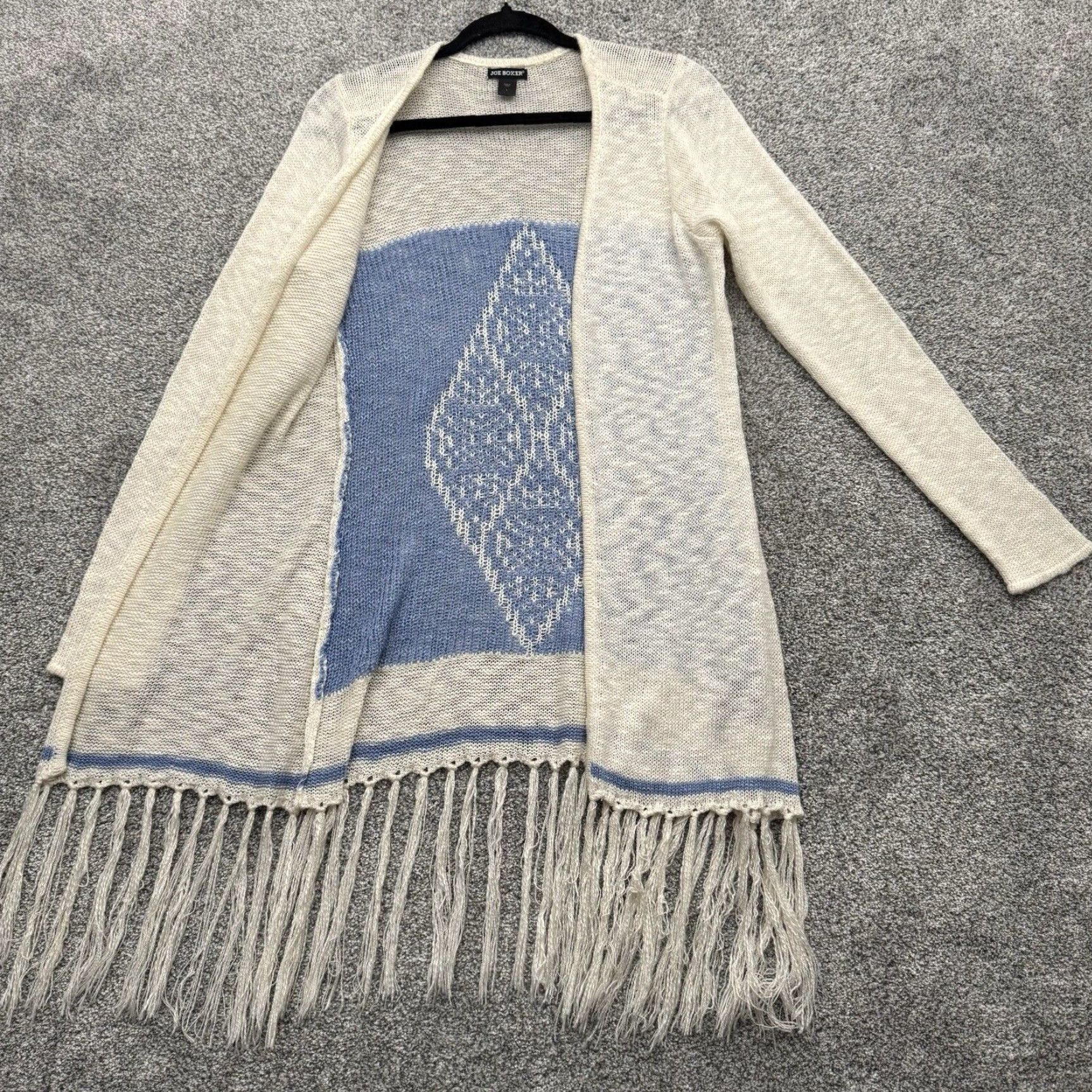 Joe Boxer VINTAGE Retro 70s Cardigan Large Women Wool Knit Fringed Hippie Woodstock Boho Western Phoebe Friends Ivory Cream 75% Acrylic 25% Cotton Size L / US 10 / IT 46 - 5 Thumbnail