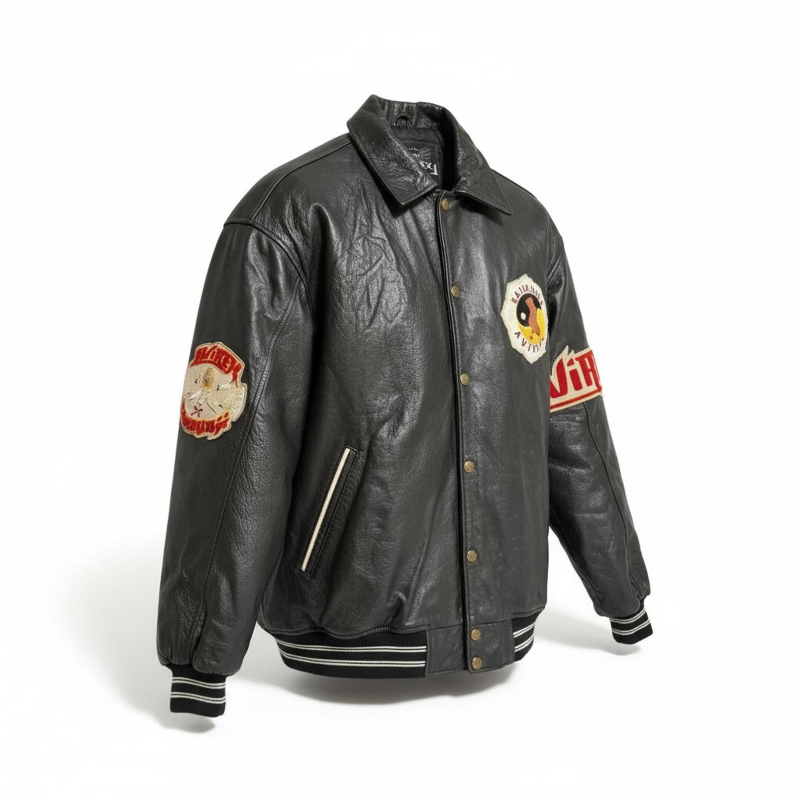 Avirex Avirex - XXL Black Leather Varsity Jacket with Embroidered Size US XXL / EU 58 / 5 - 3 Thumbnail