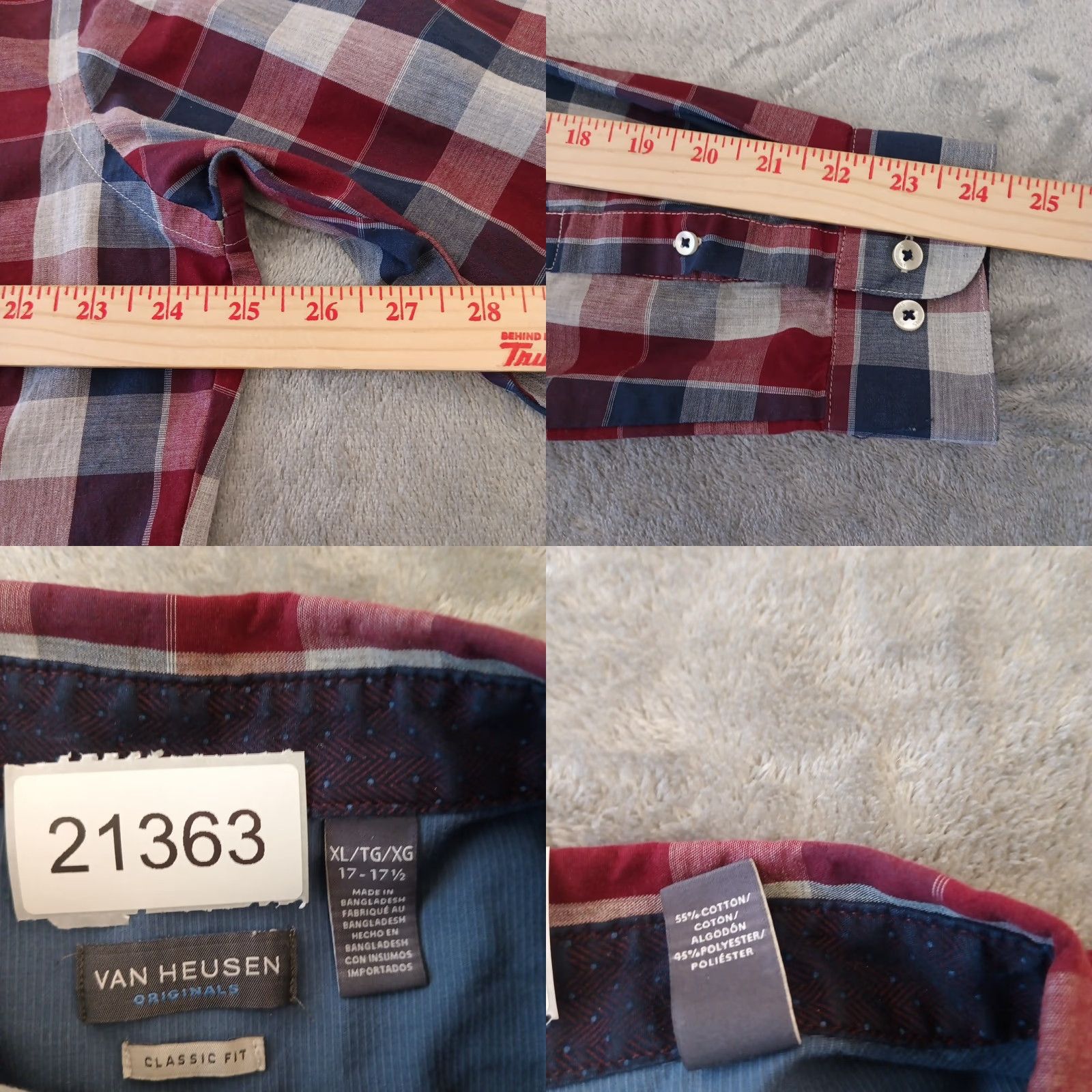 Van Heusen Van Heusen Shirt Mens XL Red Plaid Long Sleeve Button-Down Cotton Blend Classic Regular Size US XL / EU 56 / 4 - 8 Thumbnail
