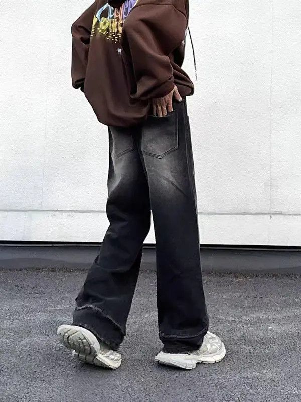 Japanese Brand Retro high street washed distressed vertical wide leg jeans Size US 33 - 5 Thumbnail