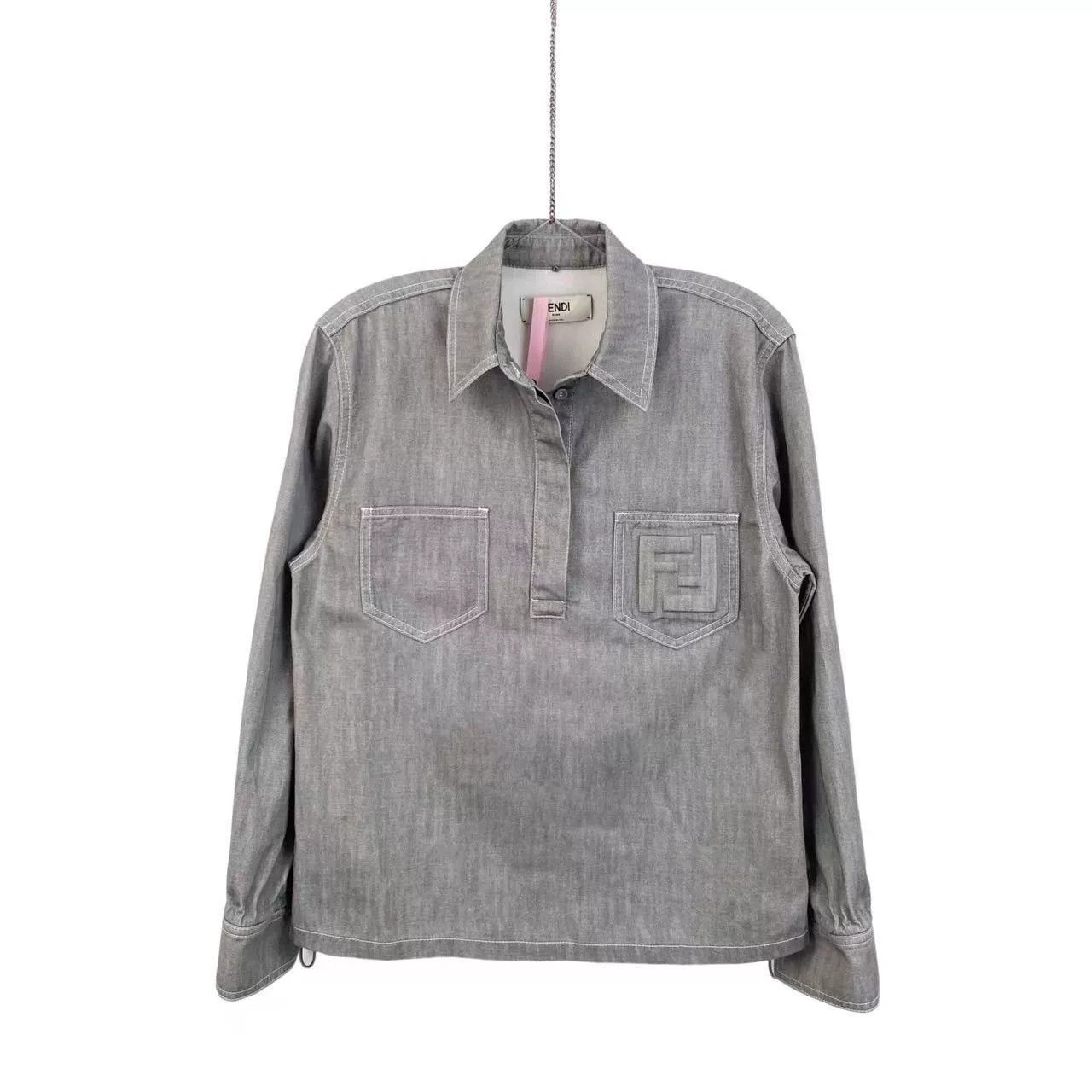 Fendi fendi cotton logo denim shirt in gray Size US M / EU 48-50 / 2 - 1 Thumbnail