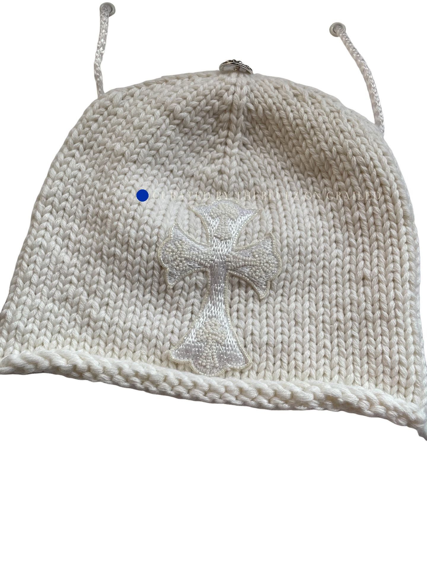 Chrome Hearts White Knit Beanie with Embroidered Cross Size ONE SIZE - 1 Thumbnail