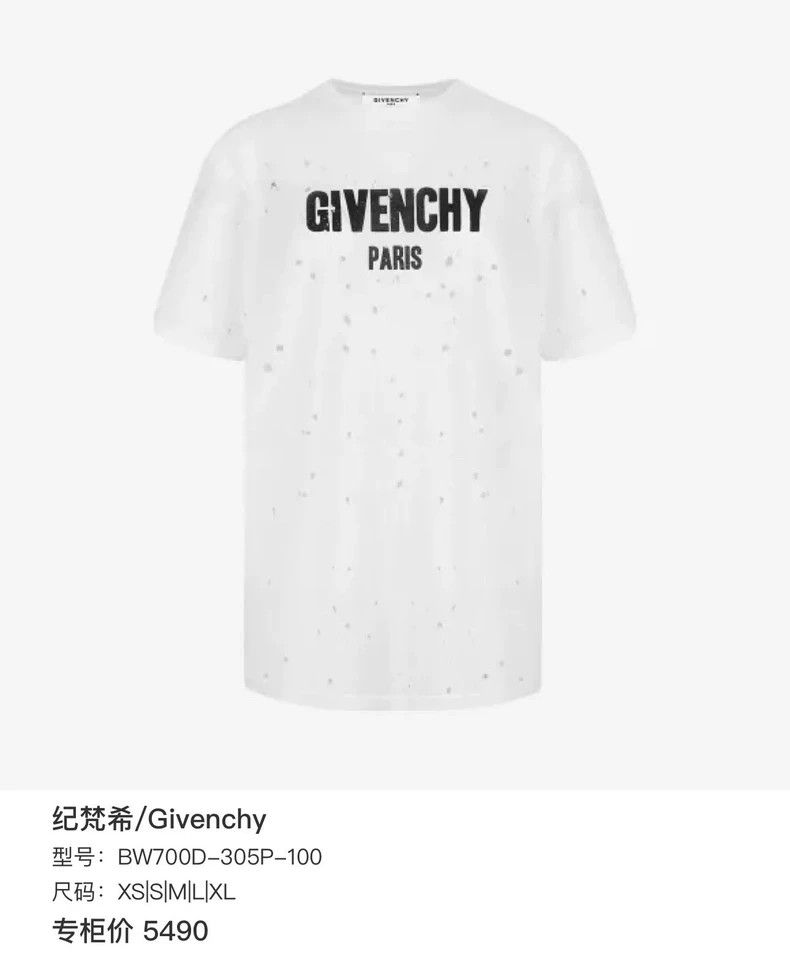 Givenchy Givenchy White Logo Letter Printed Hole Cotton Crew Neck S Size US S / EU 44-46 / 1 - 6 Thumbnail