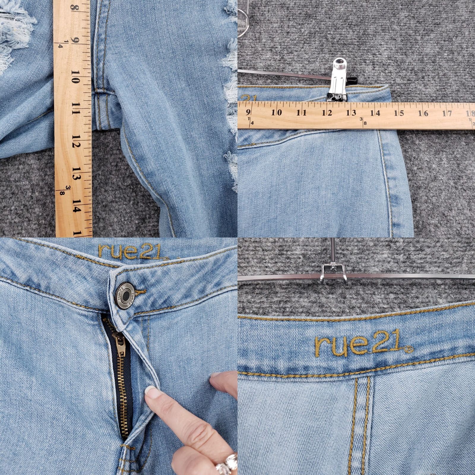 Vintage Rue21 Jeans Womens 7 Junior Blue Flare Bell Bottom Ripped Light Wash Stretch Y2K Jeans Size 28" / US 6 / IT 42 - 8 Thumbnail