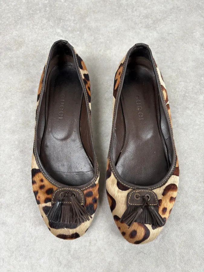 Gucci 2000s Gucci Leopard Print Pony Hair Slip On Ballet Flats Size US 7 / IT 37 - 2 Thumbnail