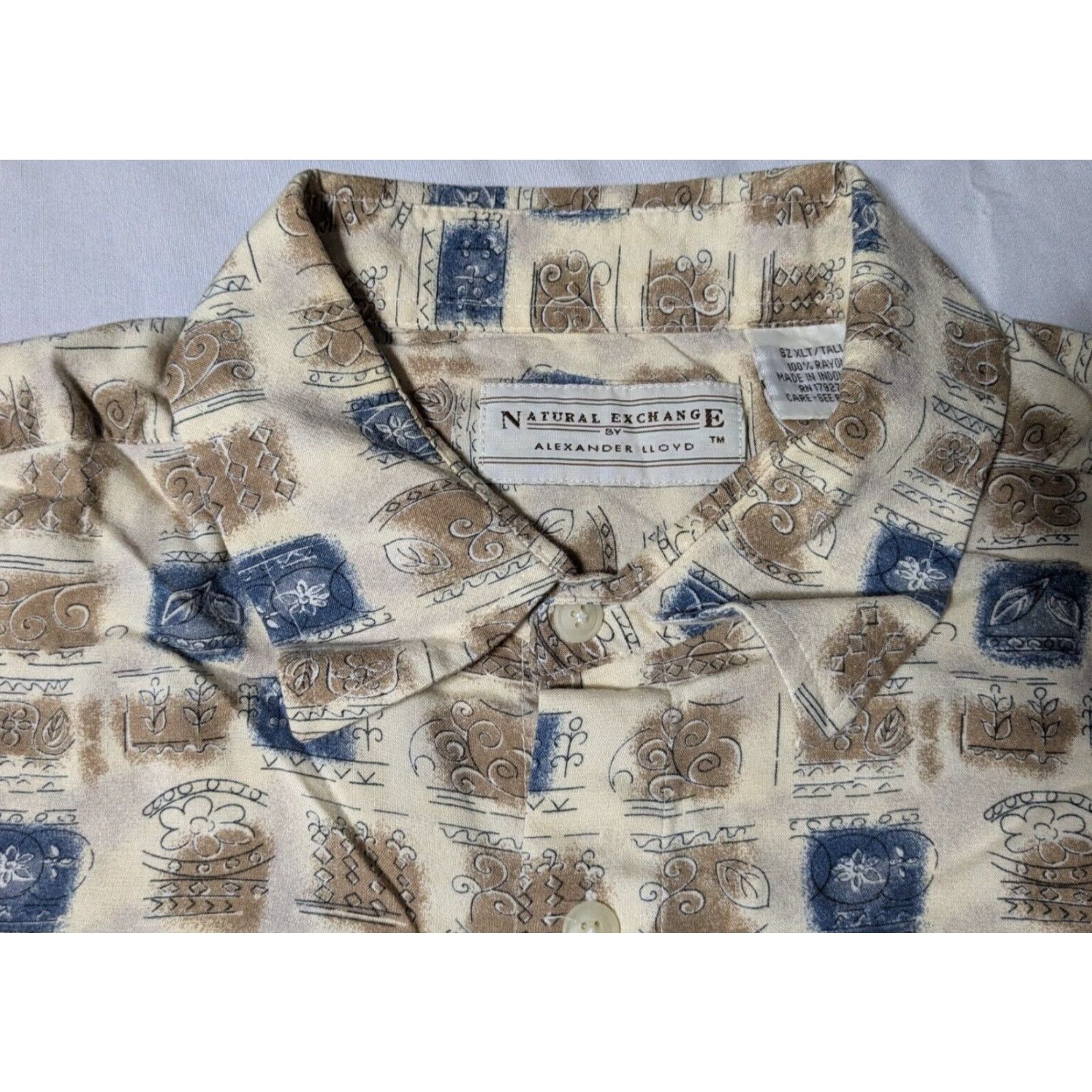 LLOYD VTG NATURAL EXCHANGE BY ALEXANDER LLOYD Men XLT Floral ICON GEO Rayon Shirt Size US XL / EU 56 / 4 - 3 Thumbnail