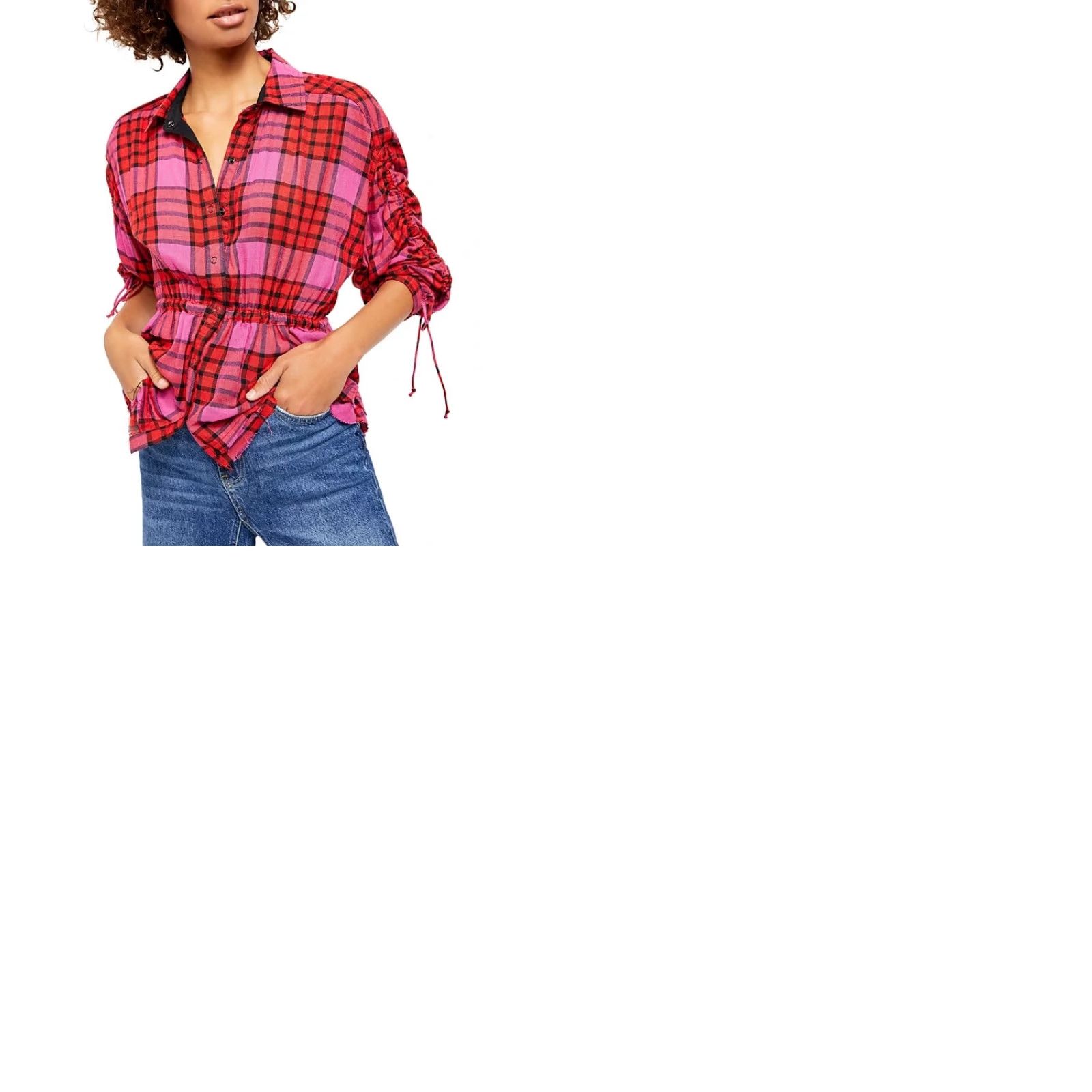 Free People Free People Women's Pacific Dawn Drawstring Plaid Red Combo Shirt M Size M / US 6-8 / IT 42-44 - 9 Thumbnail