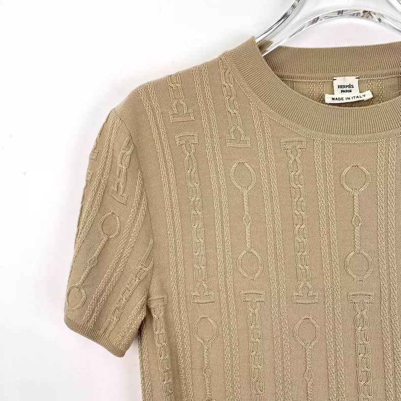Hermes Brown Short Sleeve Knitted Top by Hermes-2506 Size S / US 4 / IT 40 - 3 Thumbnail