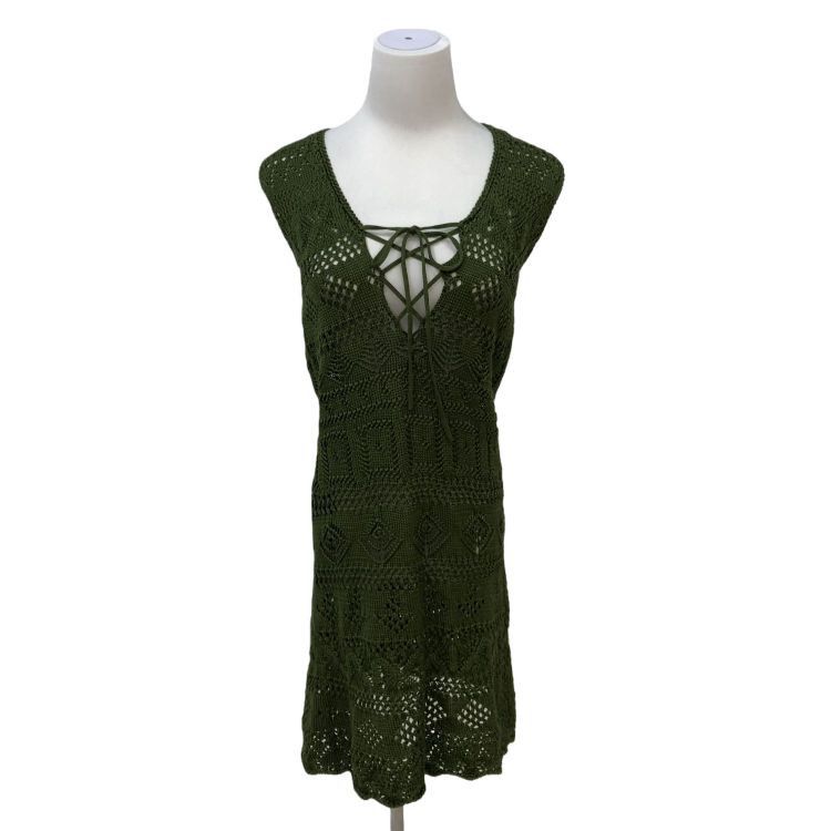 Prada Prada Green Knit Lace-Up Midi Dress Size 40 Size S / US 4 / IT 40 - 1 Thumbnail