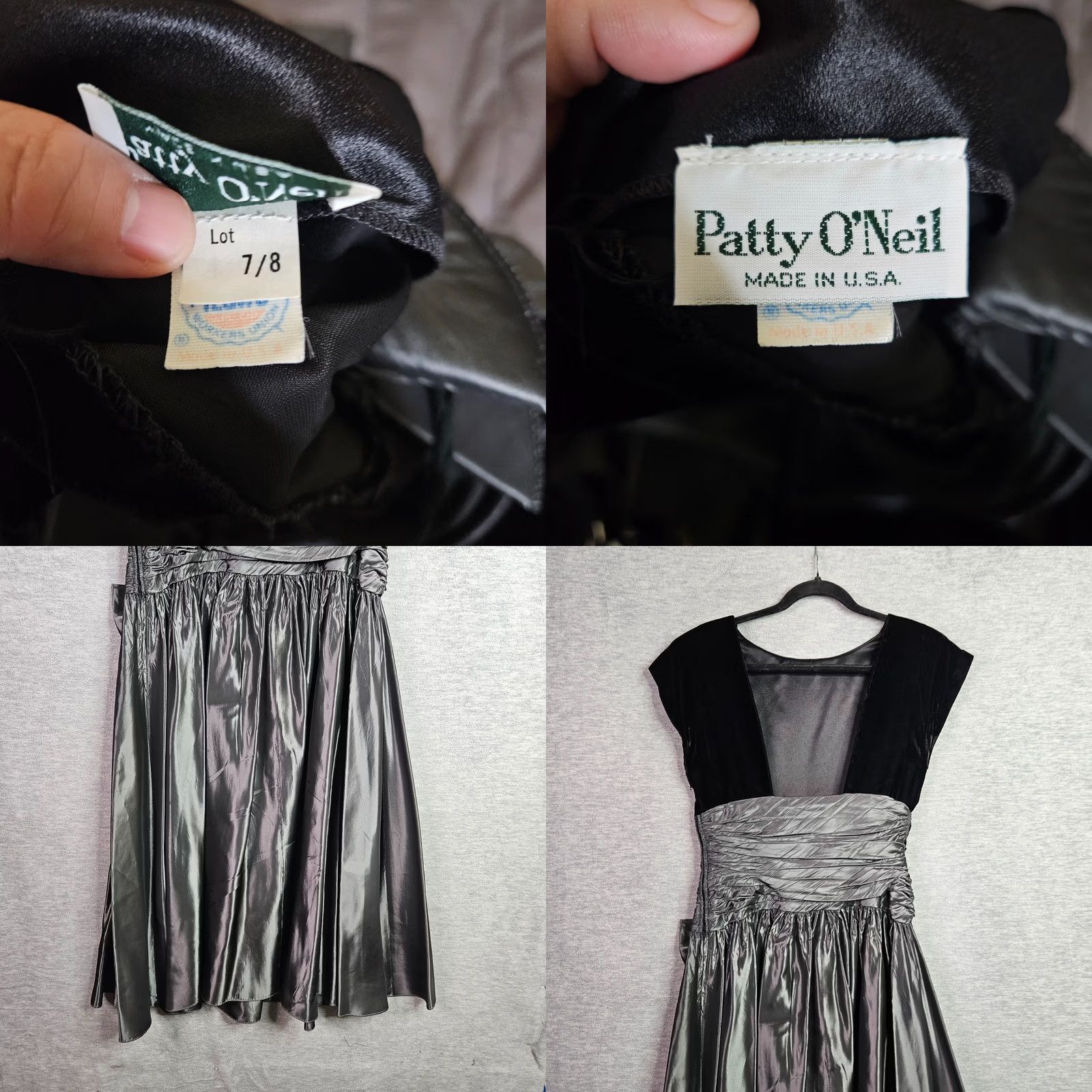 Velvet Vintage Patty O’Neil Grey Black Satin Velvet Cocktail Dress 7/8 Made USA Size M / US 6-8 / IT 42-44 - 8 Thumbnail